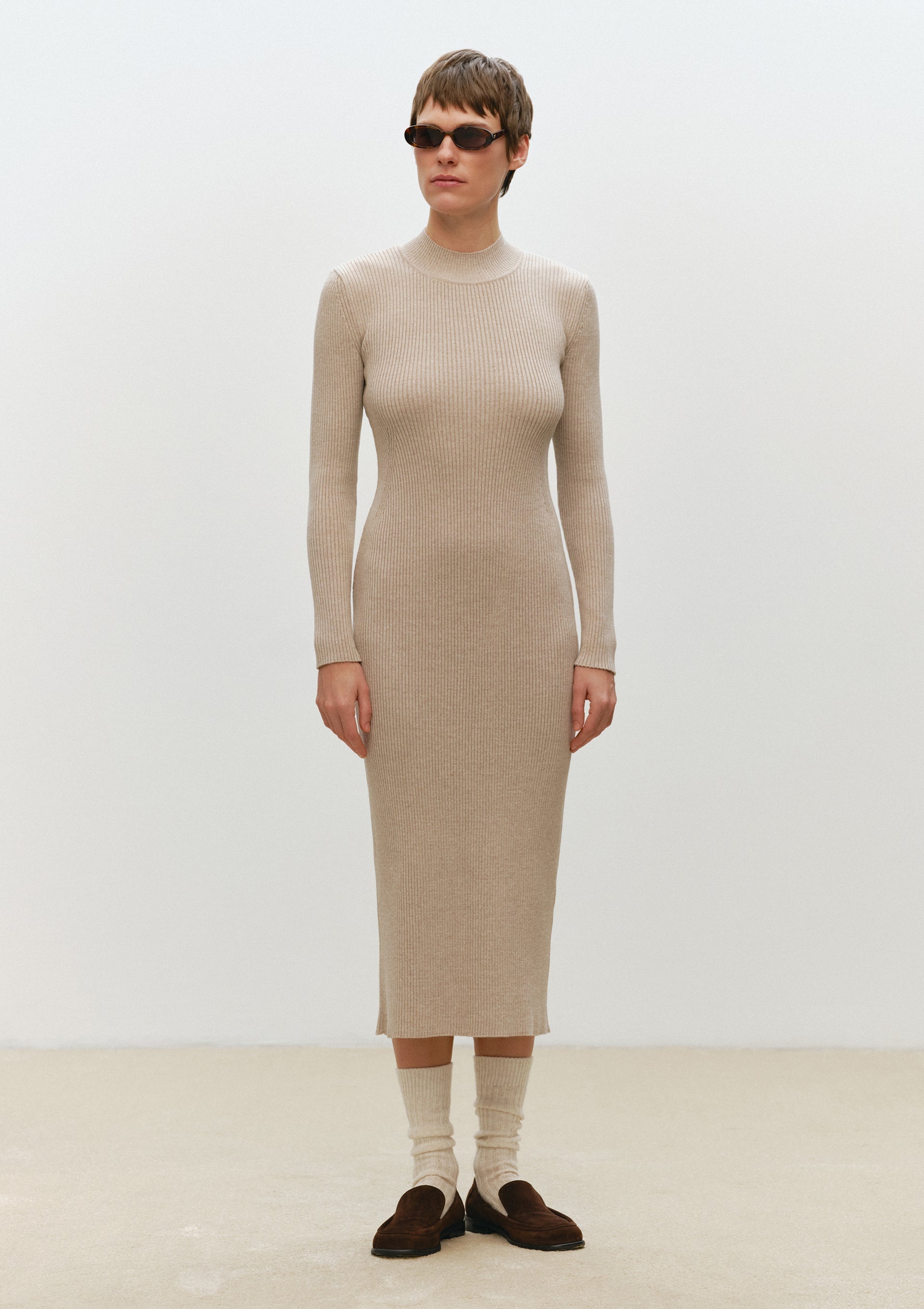 Ribbed Knit Dress in Nude