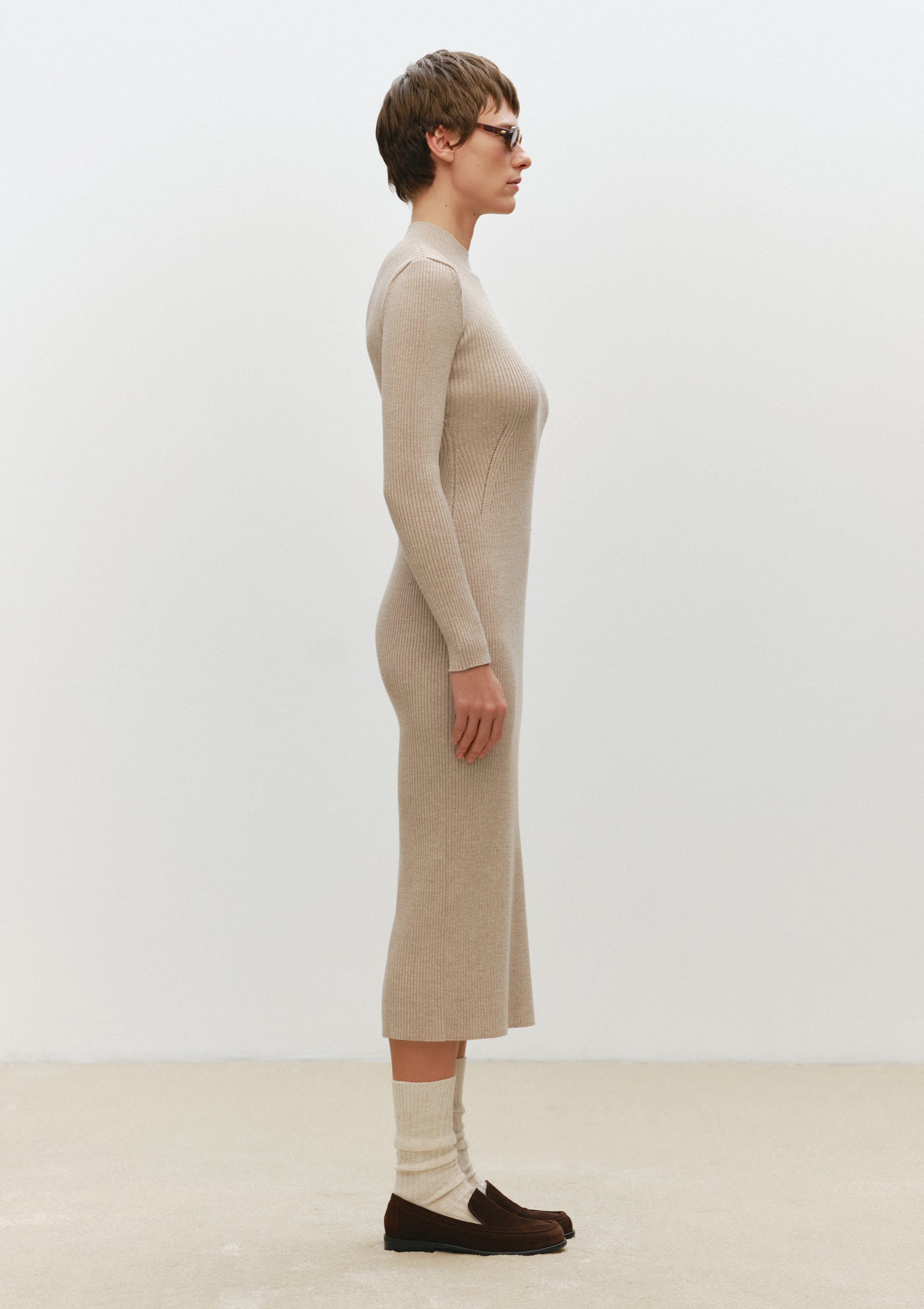 Ribbed Knit Dress in Nude