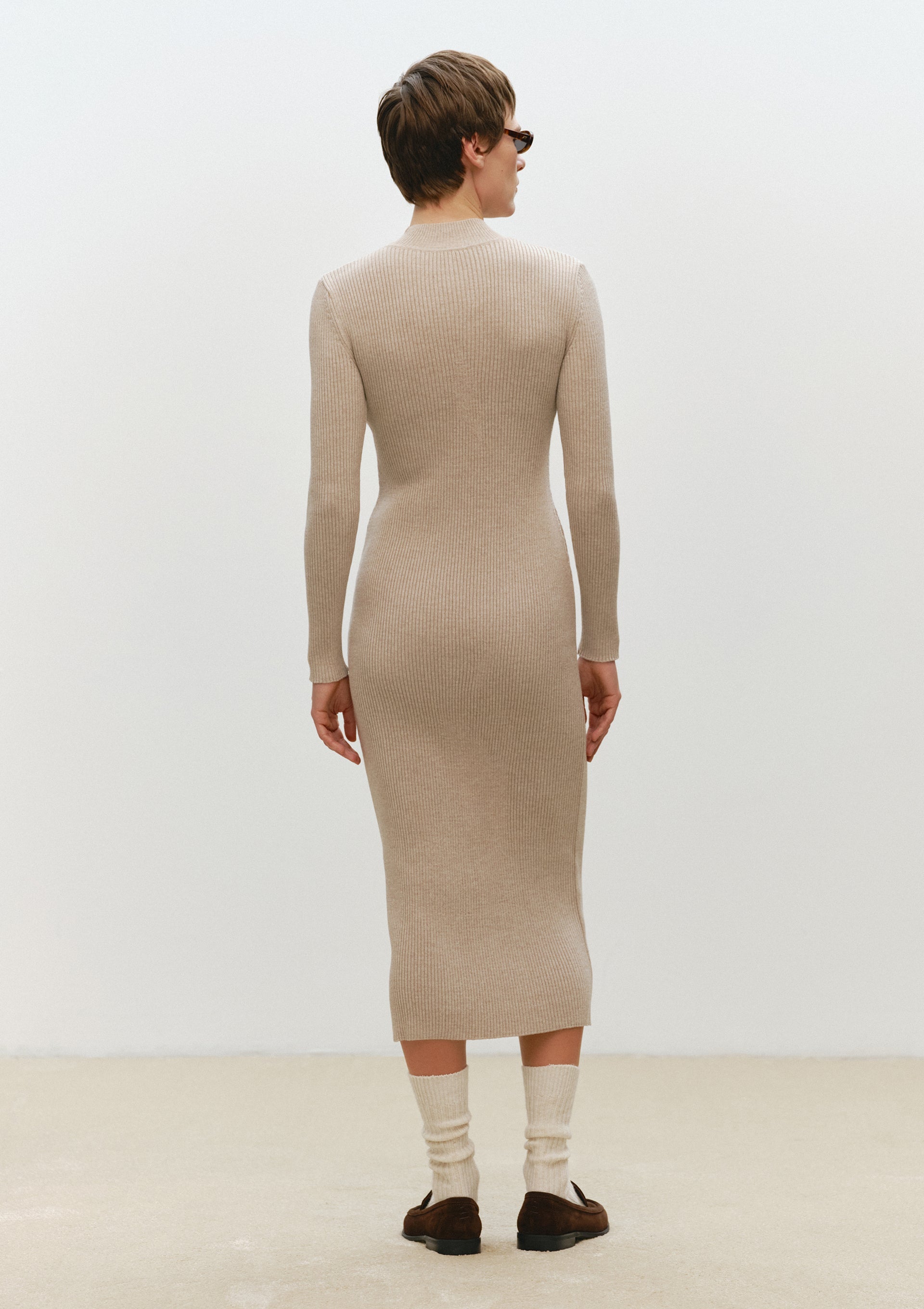 Ribbed Knit Dress in Nude