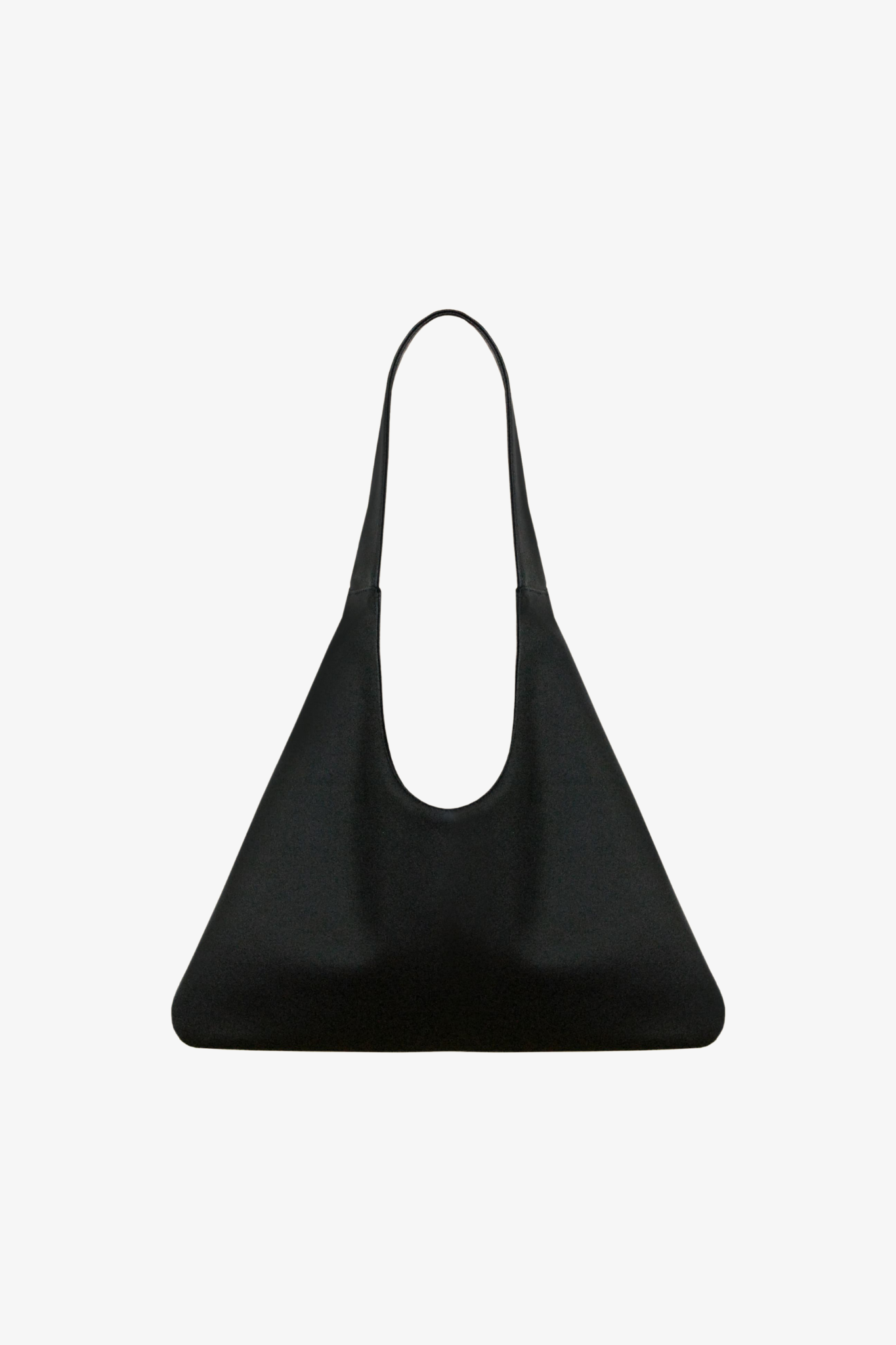 Black sustainable shoulder bag made from cactus leather on a white background. Front view.