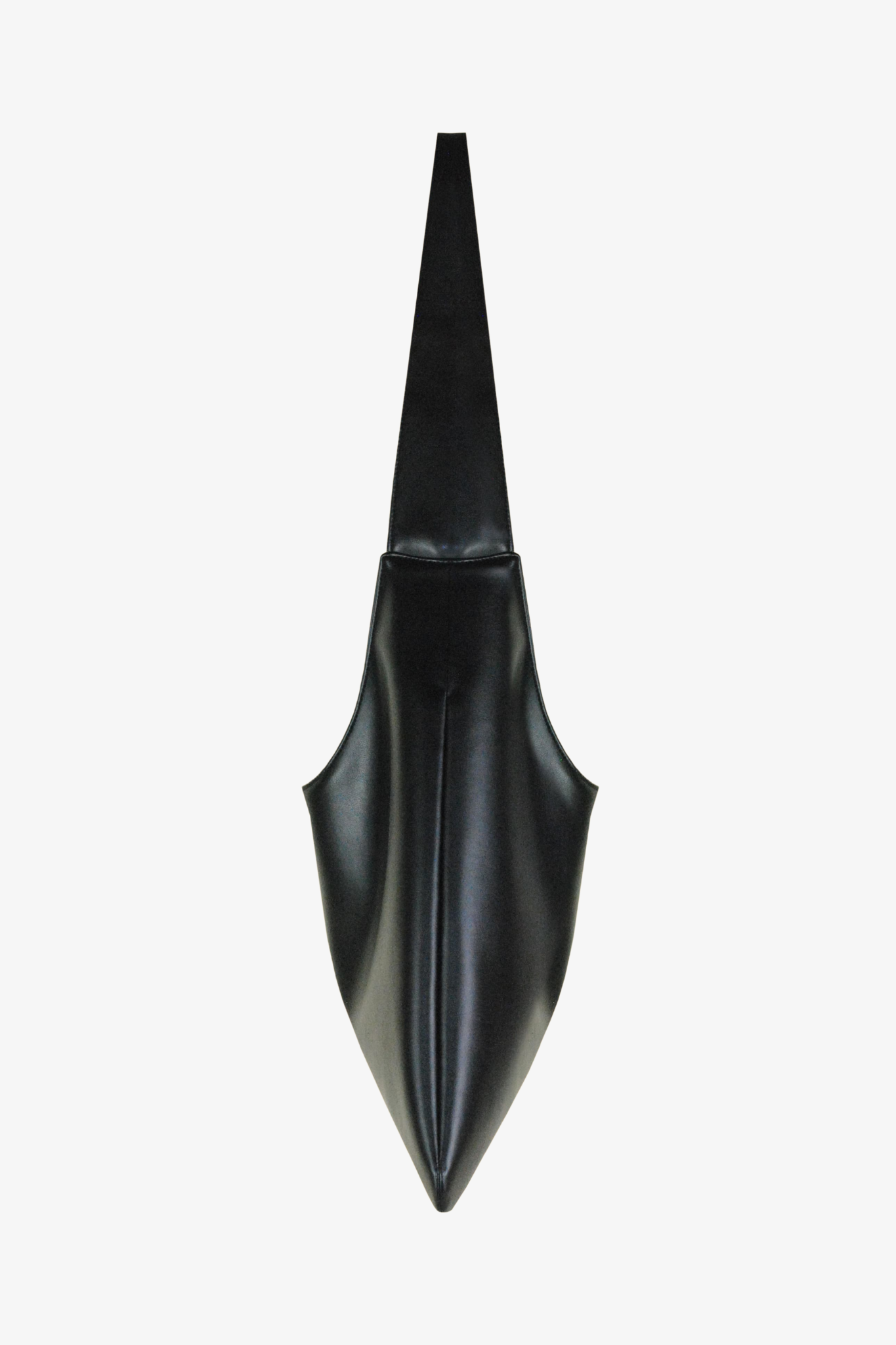 Black sustainable tote handbag on a white background. Side view.