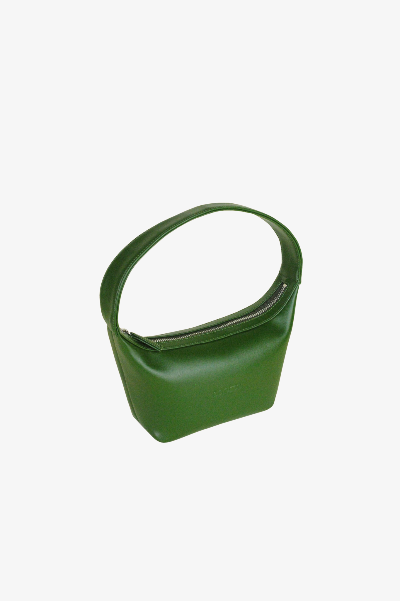 Green sustainable handbag made from cactus leather on a white background
