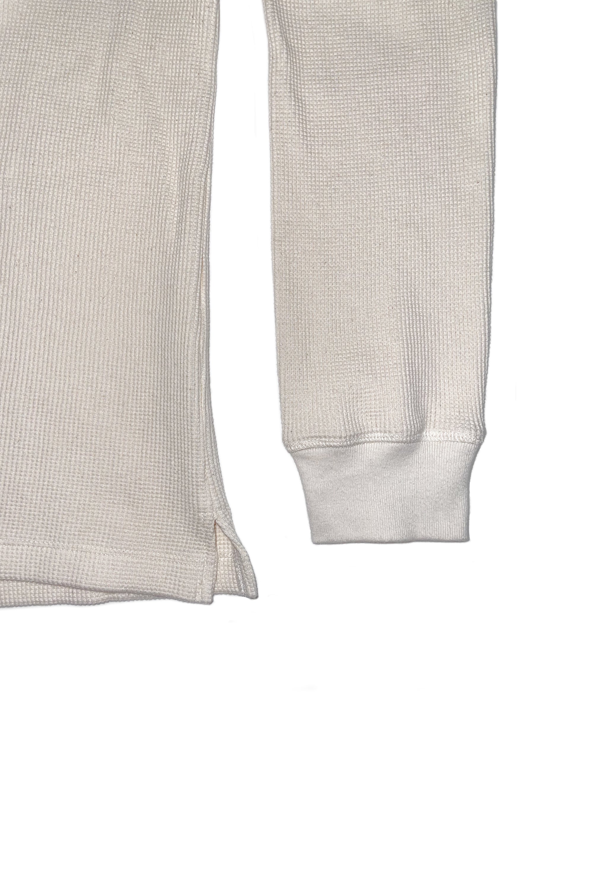 Close-up of the natural anthony waffle l/s in a white background. 100% made from organic grown cotton.