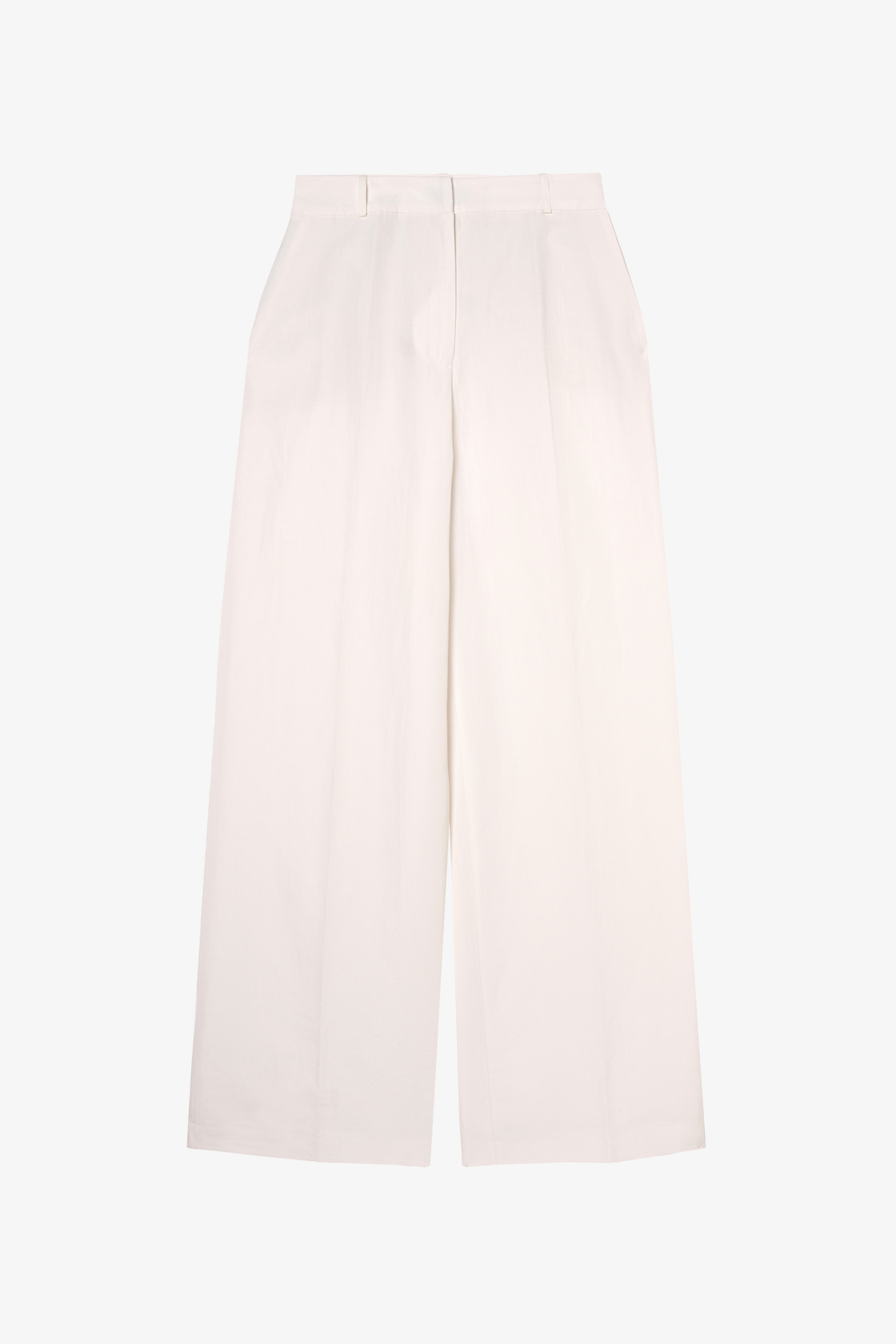 The bianca off white pants in a white background. 100% upcycled linen and silk mix.