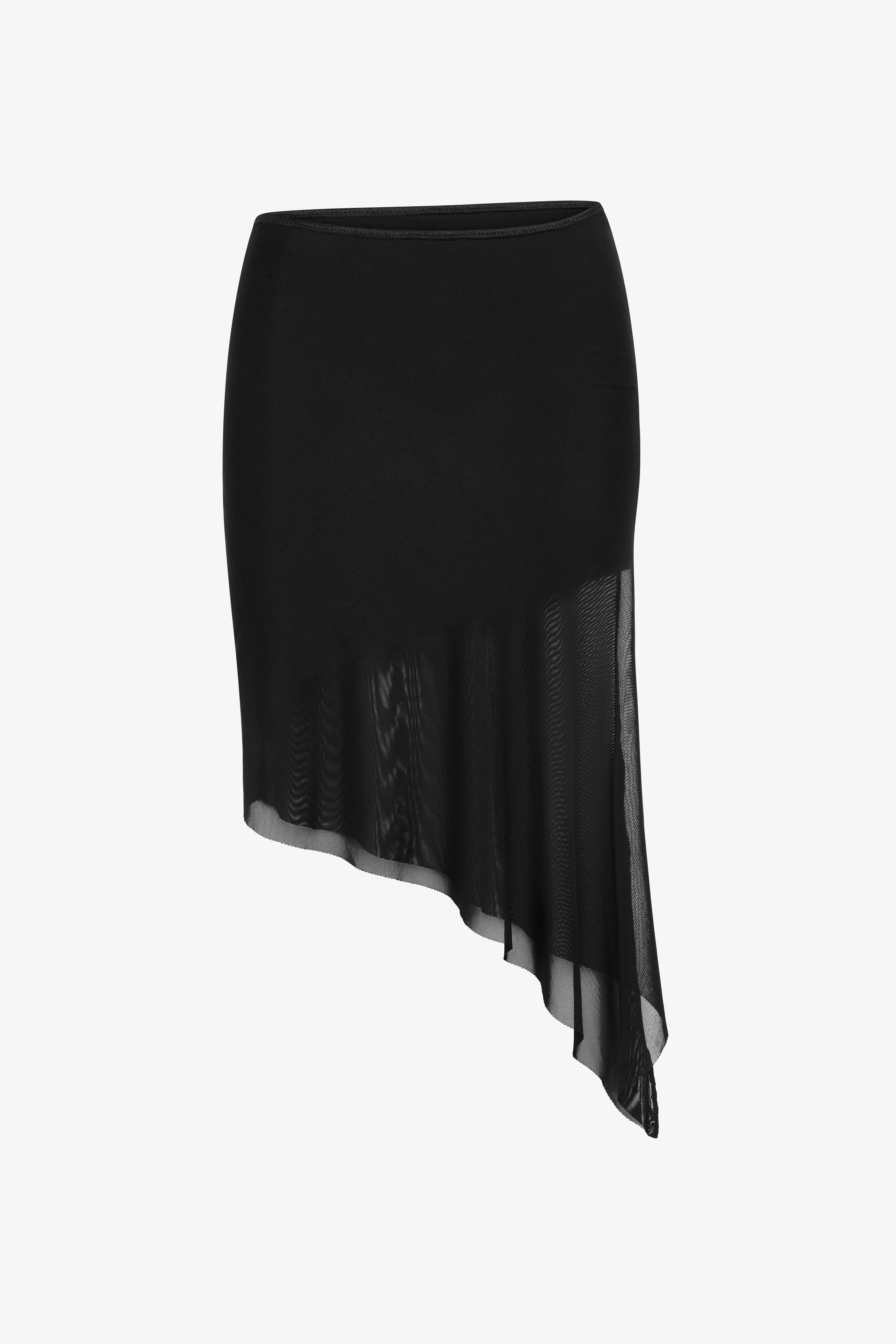 The black city skirt in a white background. 100% made from sustainable deadstock materials.