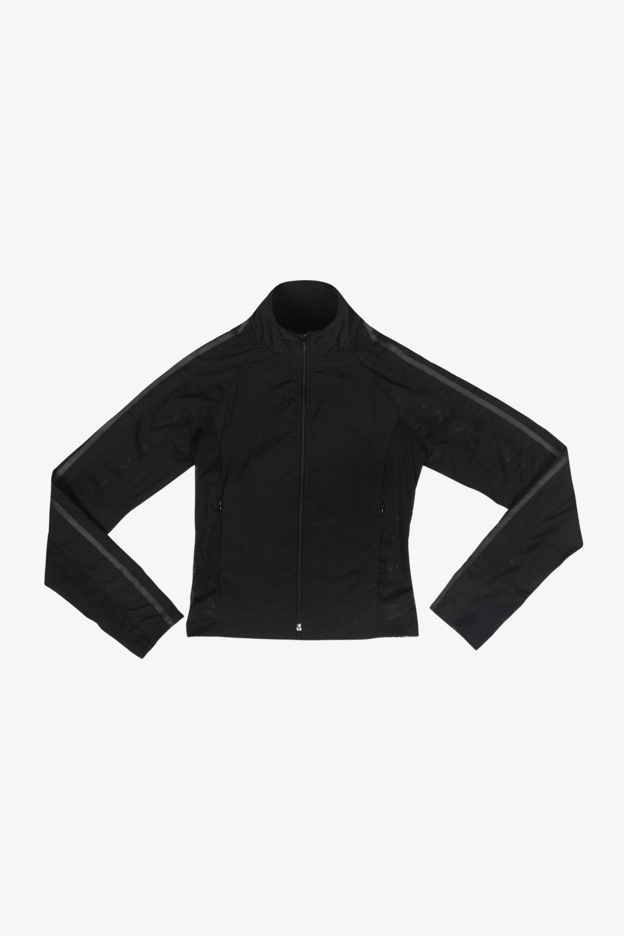 Black deadstock sustainable jacket on a white background