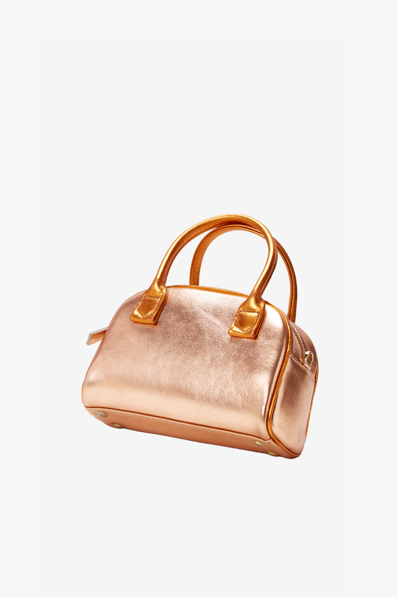 The bowling tropico bag in a white background. 100% made from deadstock leather.