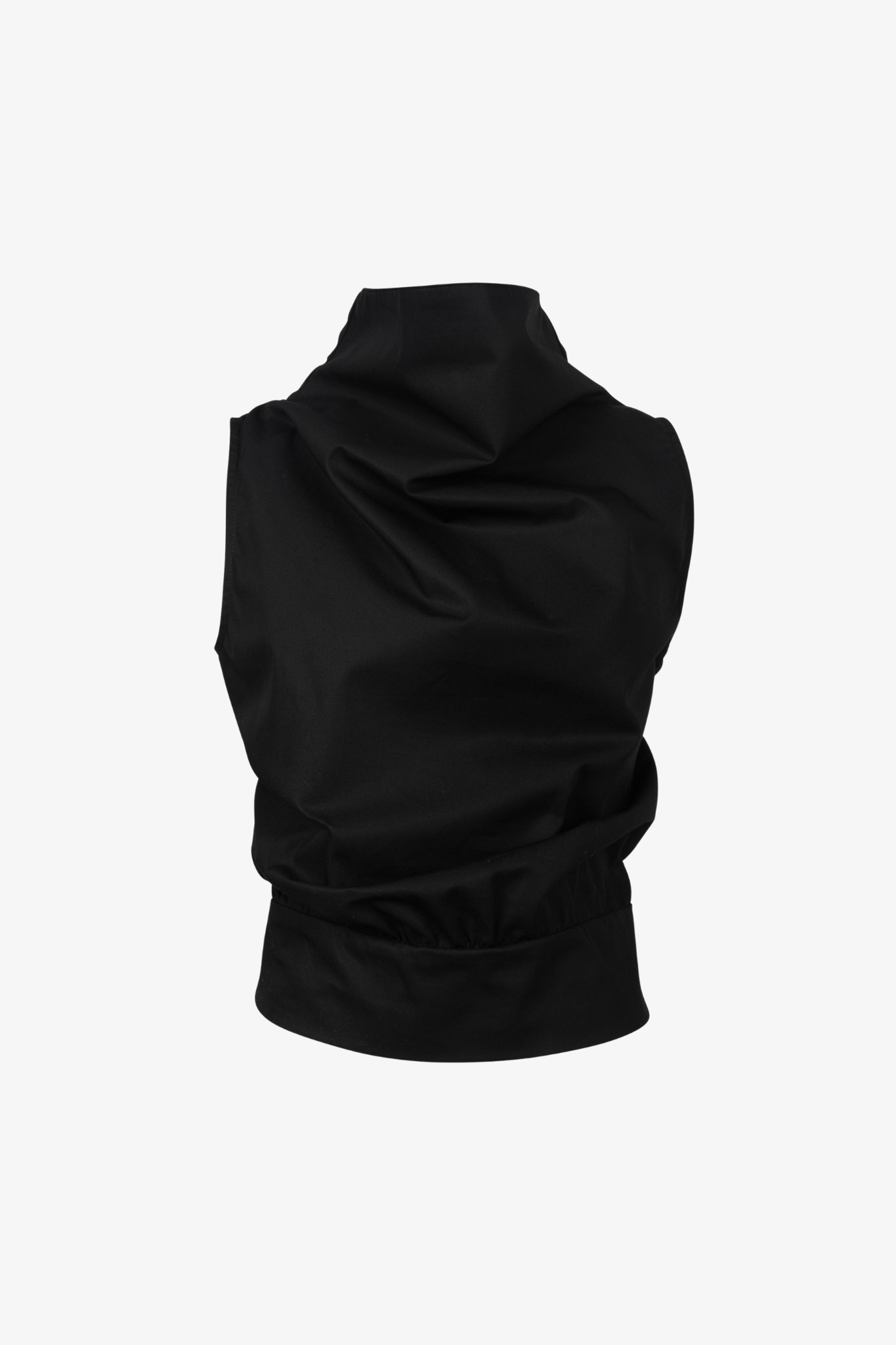 Black sleeveless sustainable top. Front side.