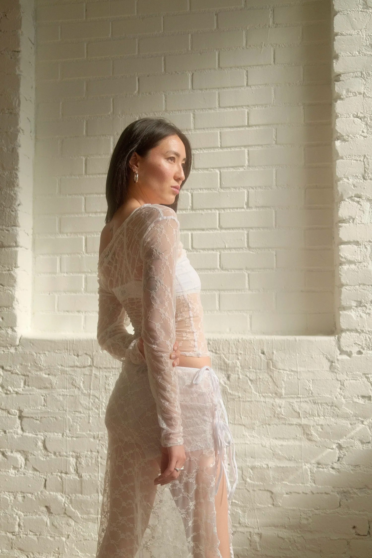 The Lace Long Sleeve - White