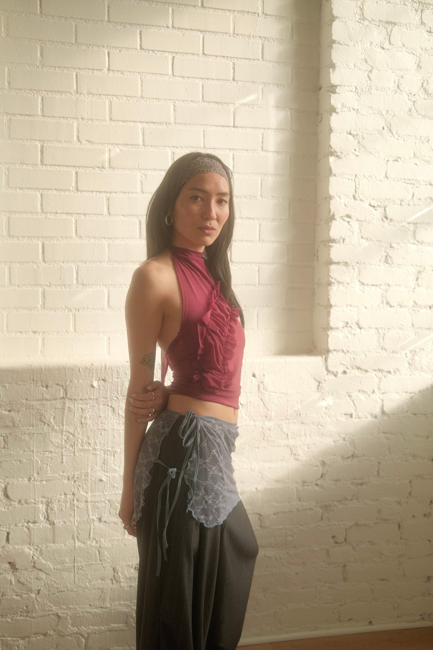 The Lace Tie Mini Skirt - Blue Grey