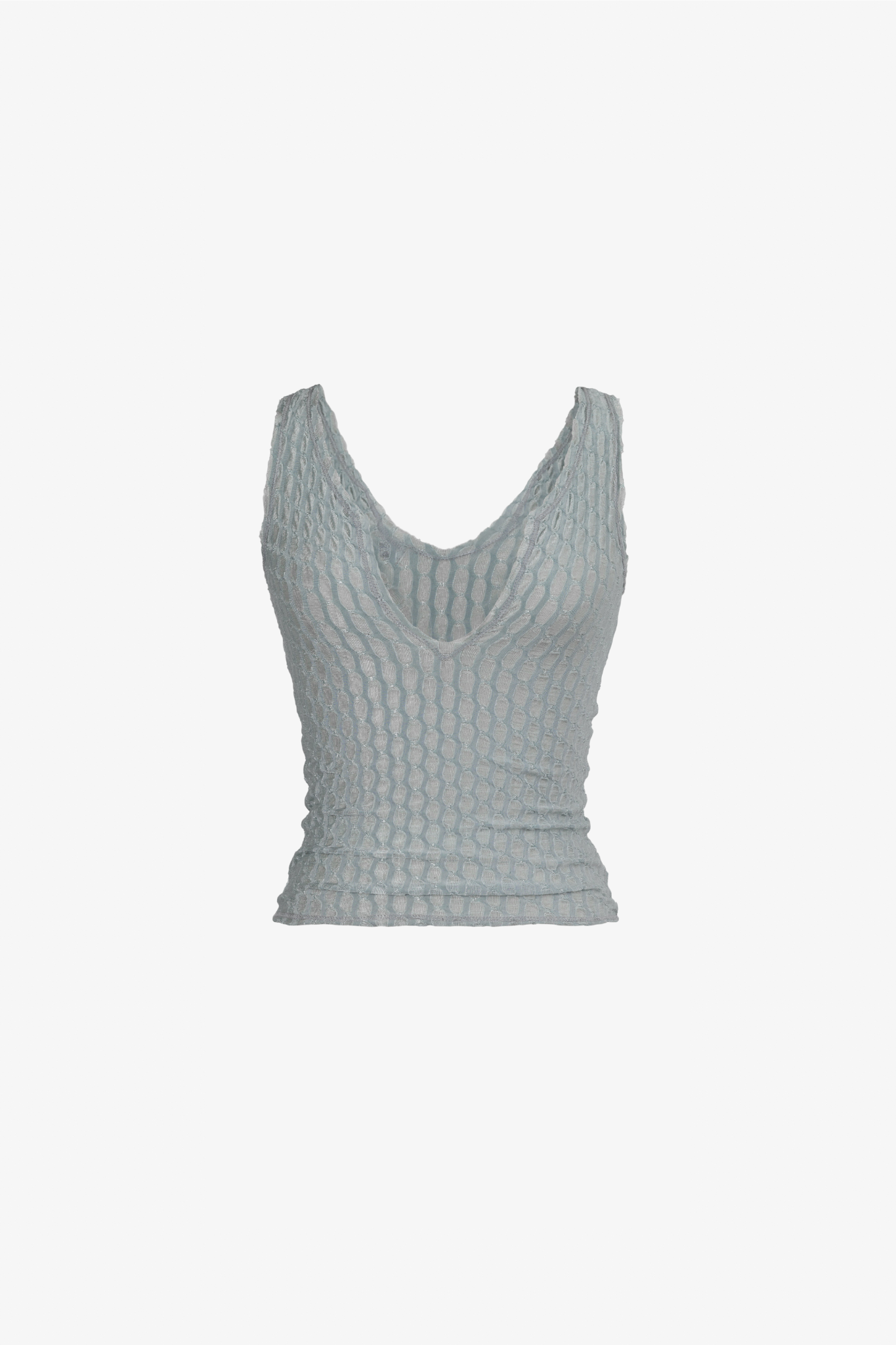 The dew tank in a white background. Used dead stock fabric. Poly-spandex blend.