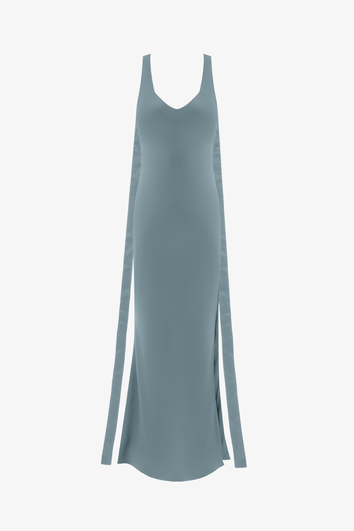 The blue ice gaia gown in a white background. Crafted from 100% silk satin.