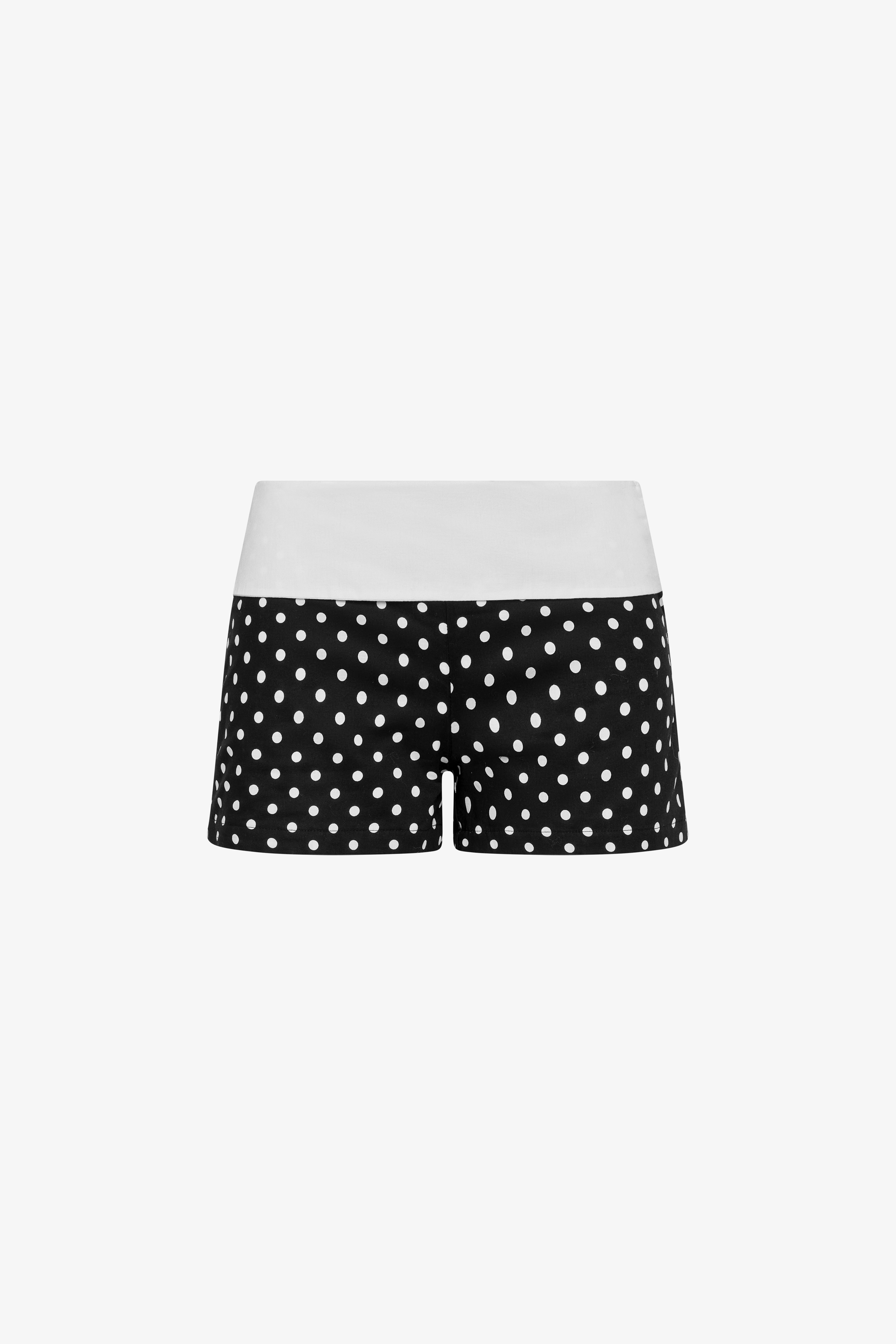 The Georgie fold over short in a white background. 100% made from deadstock sustainable cotton.