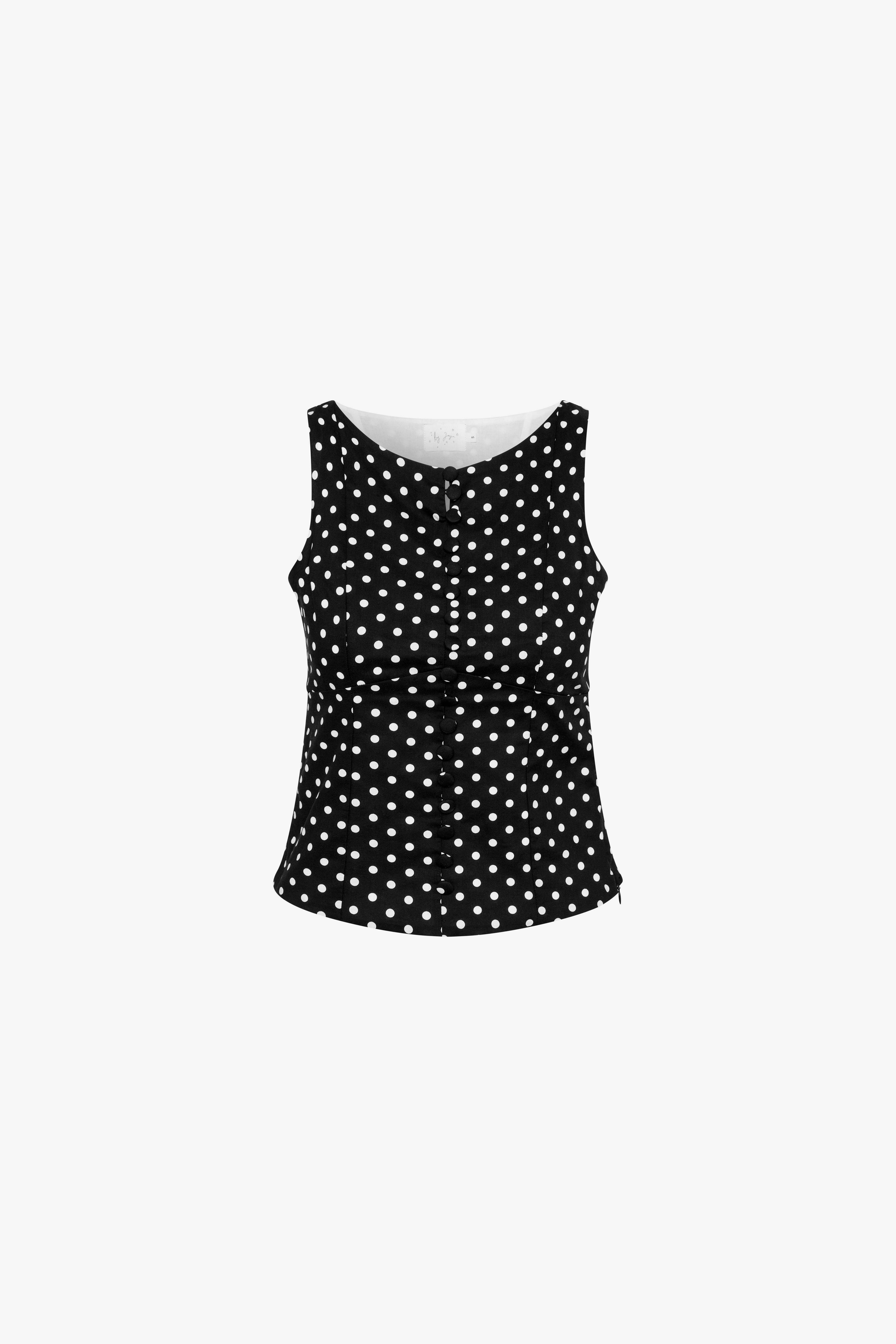 The black Georgie top in a white background. 100% made from deadstock sustainable cotton.