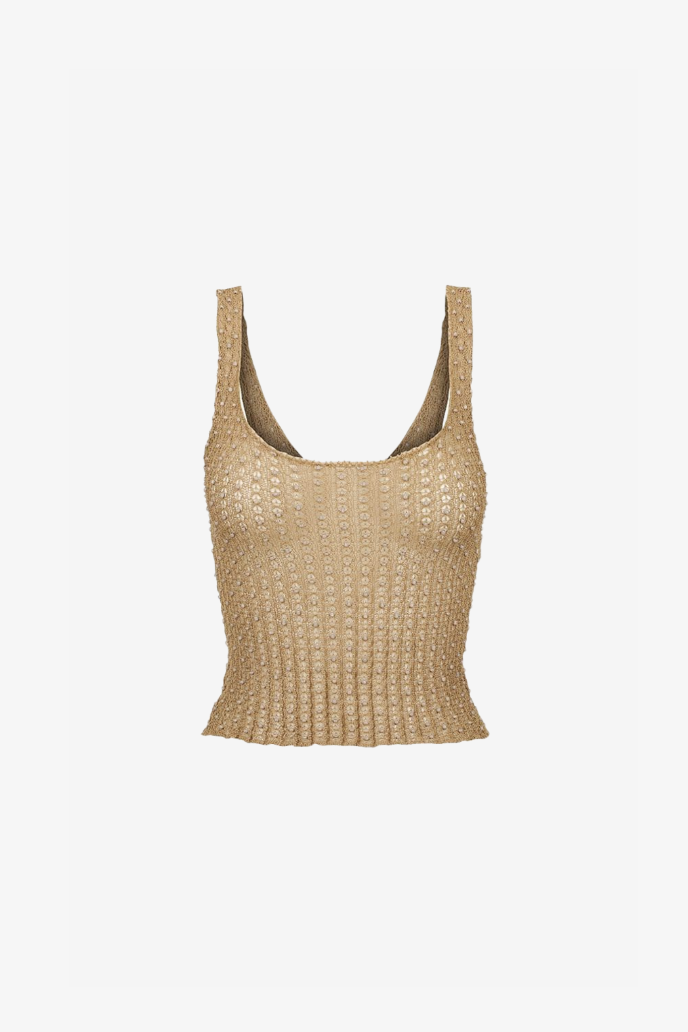 The kie top in a white background. 100% beige cotton knit.