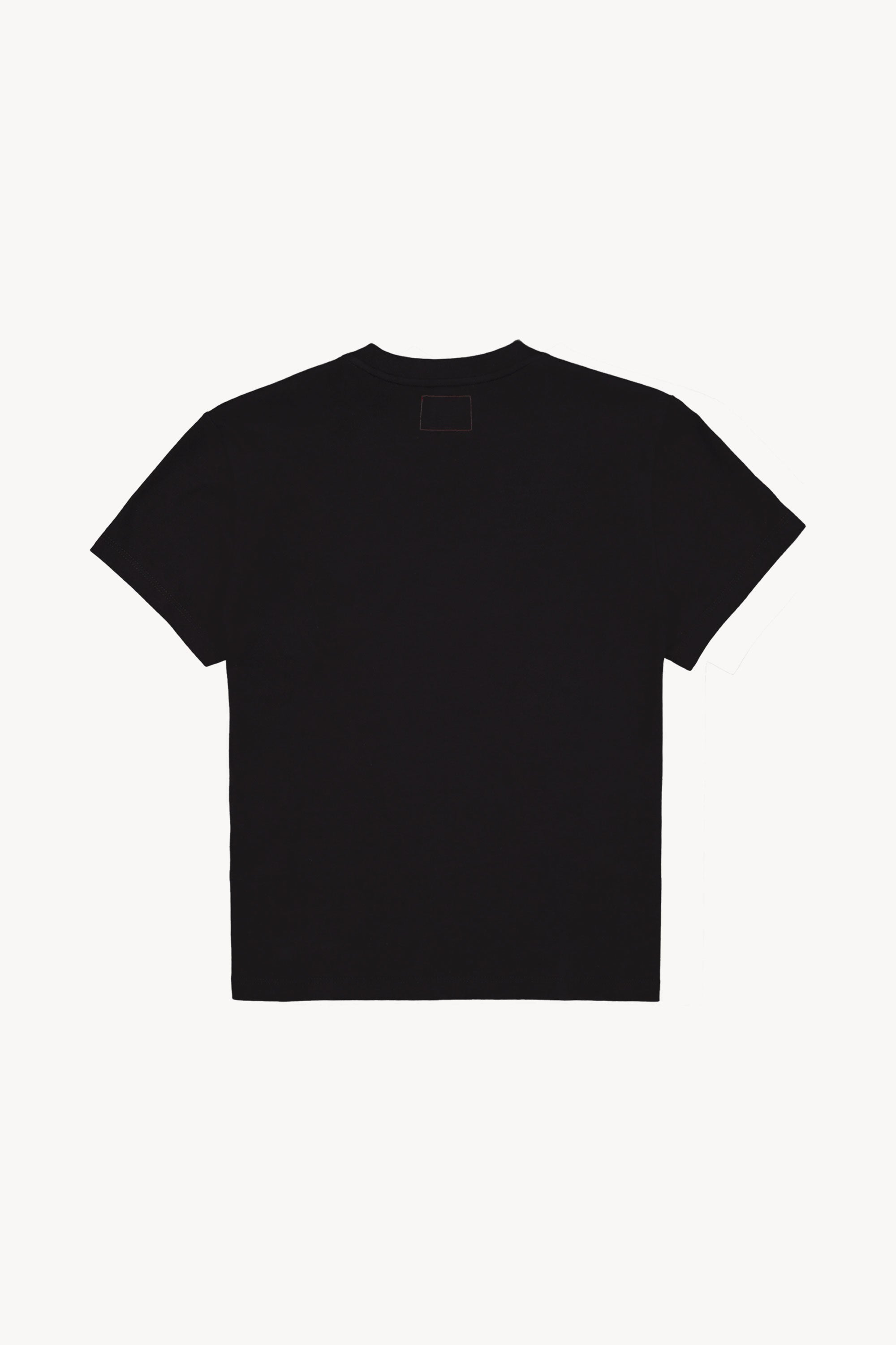 The black little tshirt in a white background. 100% made from organic grown cotton.