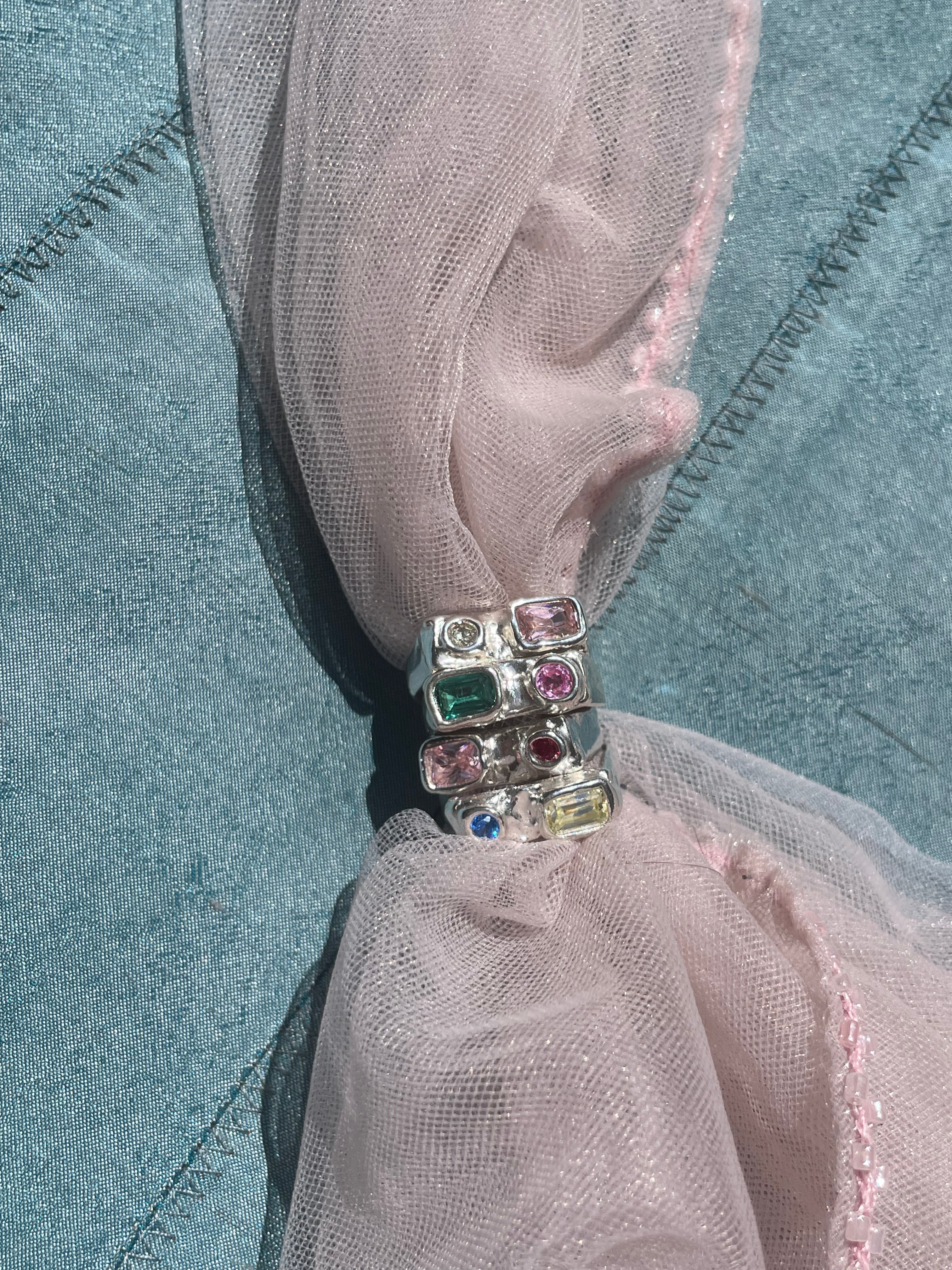 The custom marija signet ring. Made from 100% recycled metals and lab created gemstones.