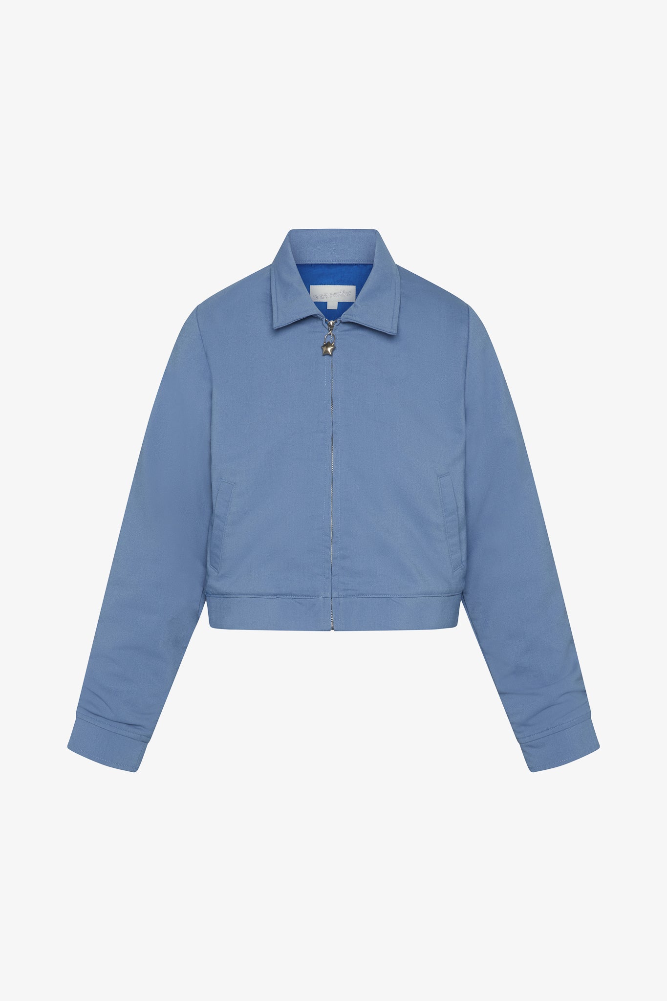 The Miro Jacket in a white background. Deadstock wool blend with a recycled satin lining.