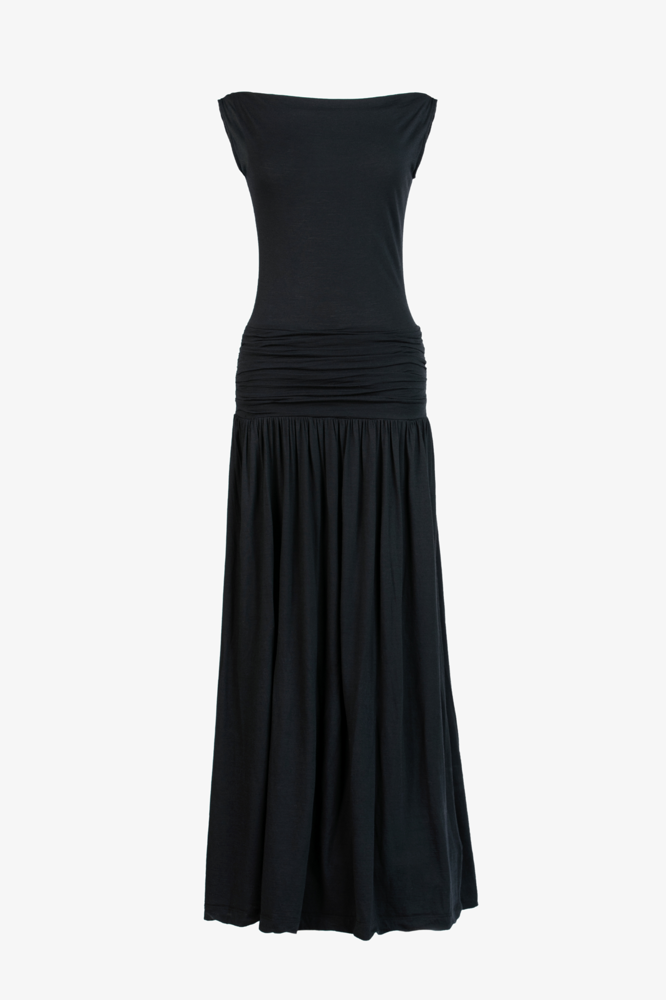 The phase silk jersey dress in a white background. 100% made from deadstock.