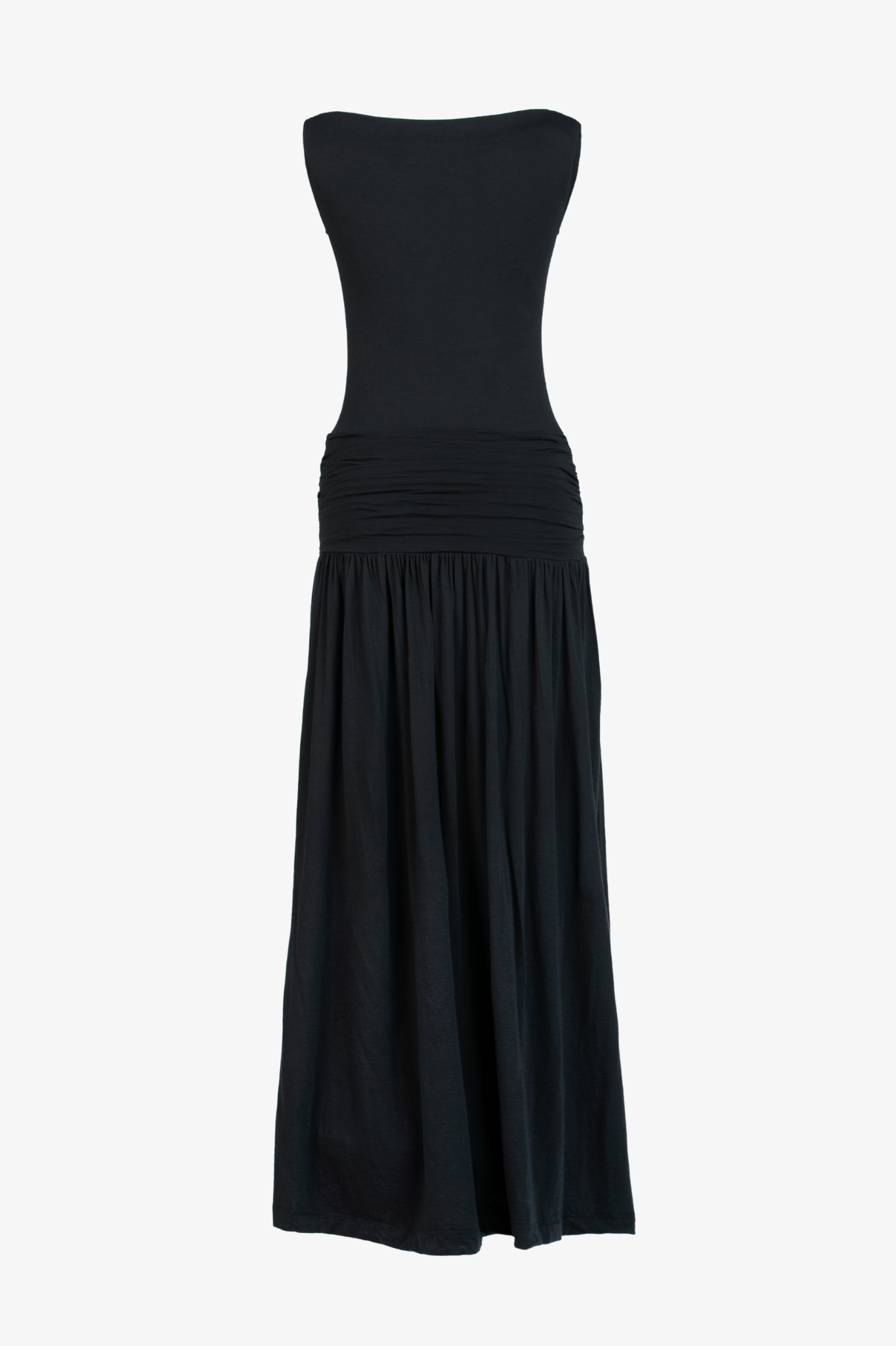 The back of the phase silk jersey dress in a white background. 100% made from deadstock.