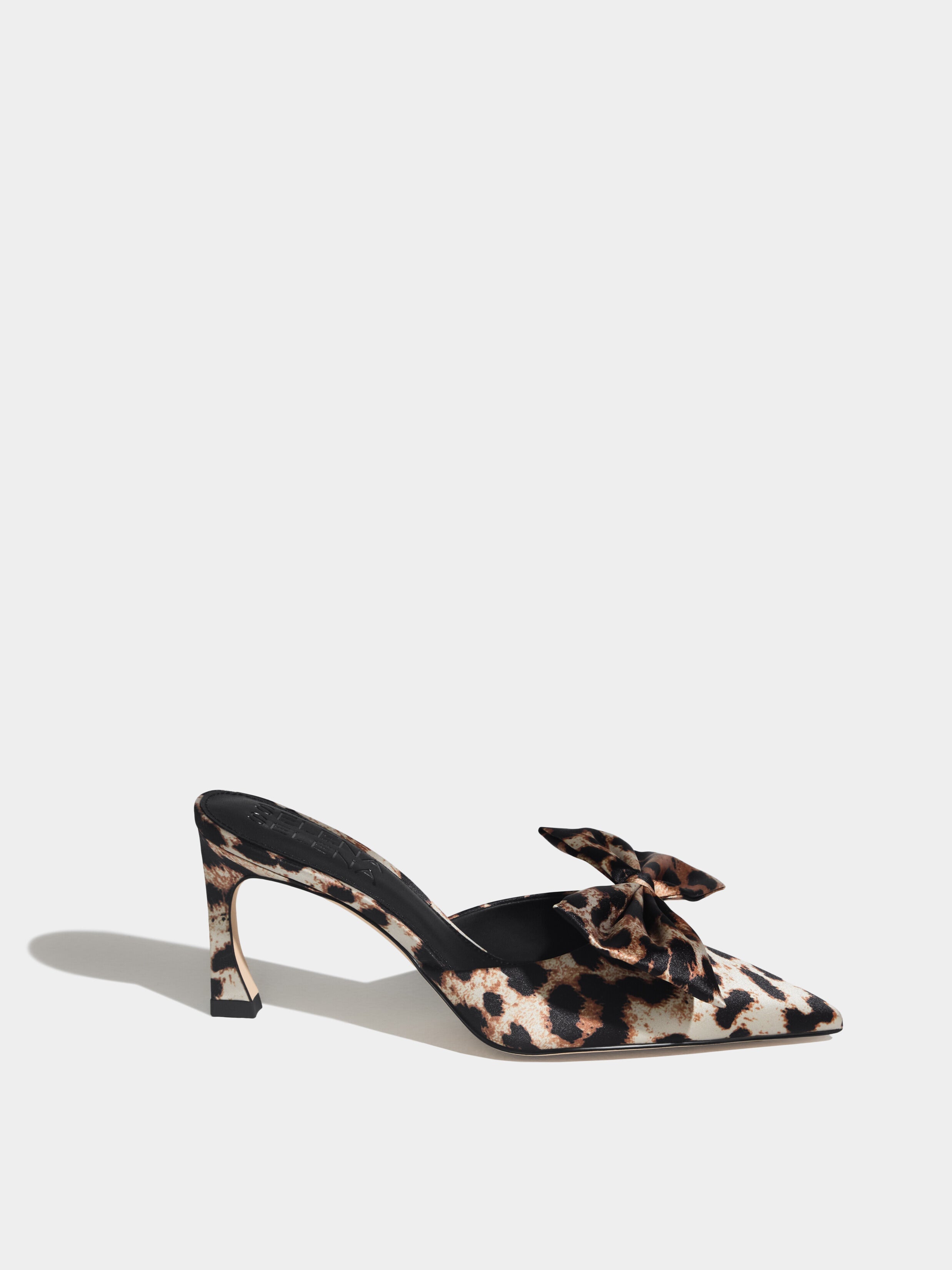 The Vixen Bow Mule in Leopard Satin