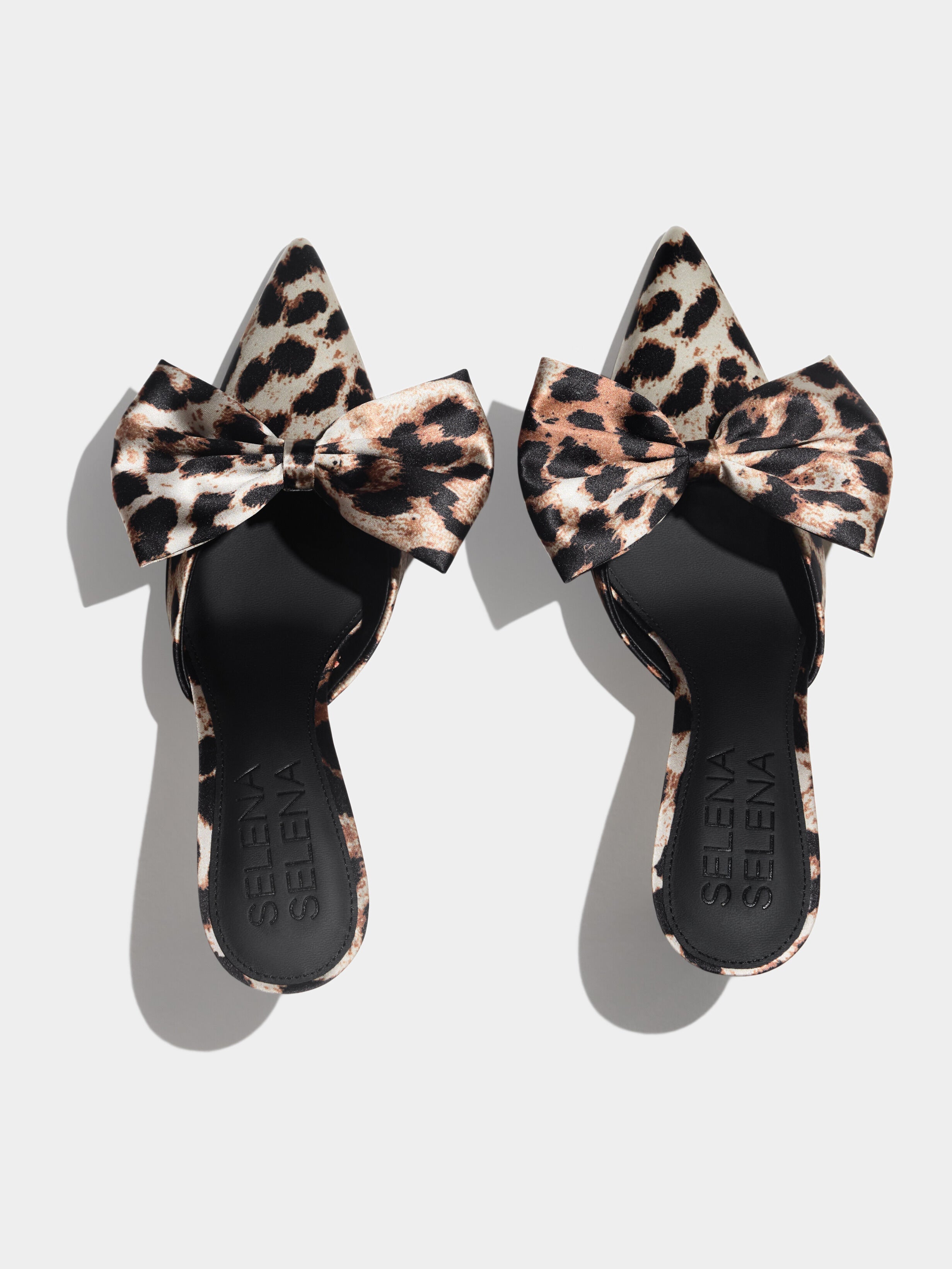 The Vixen Bow Mule in Leopard Satin