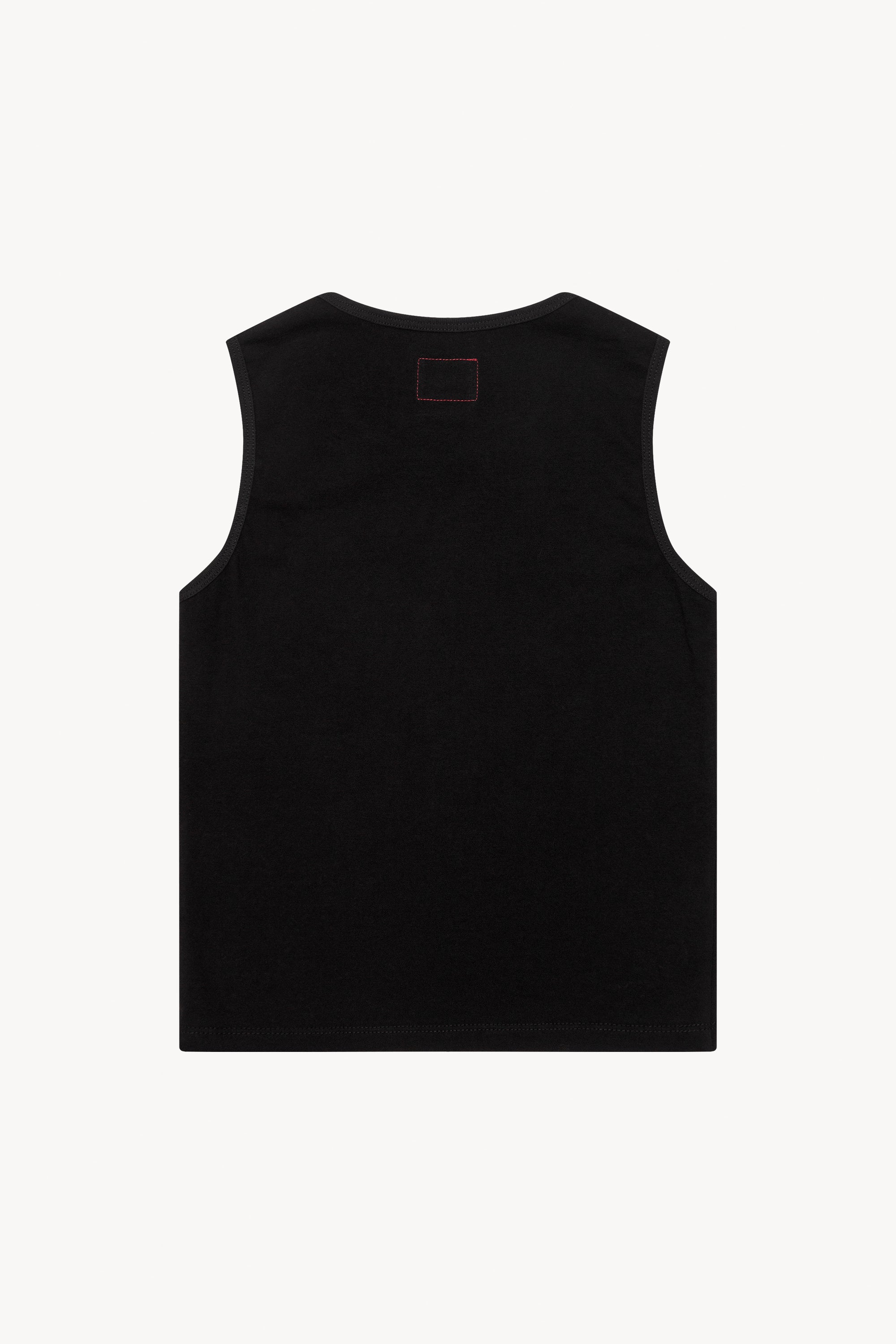 The black 03 tank in a white background. 100% made from organic grown cotton.