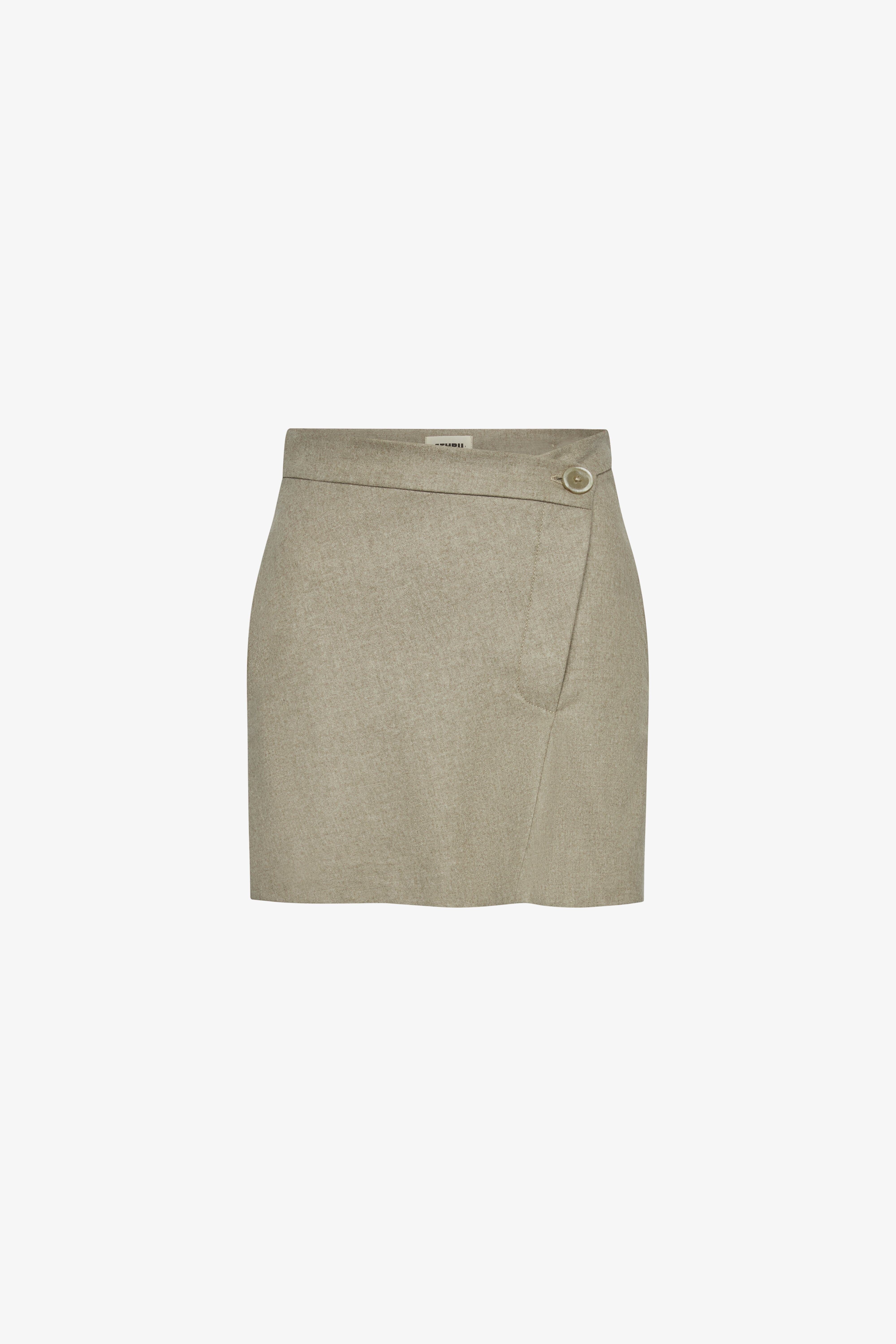 The triangle taupe skirt in a white background. 100% made from organic cotton.