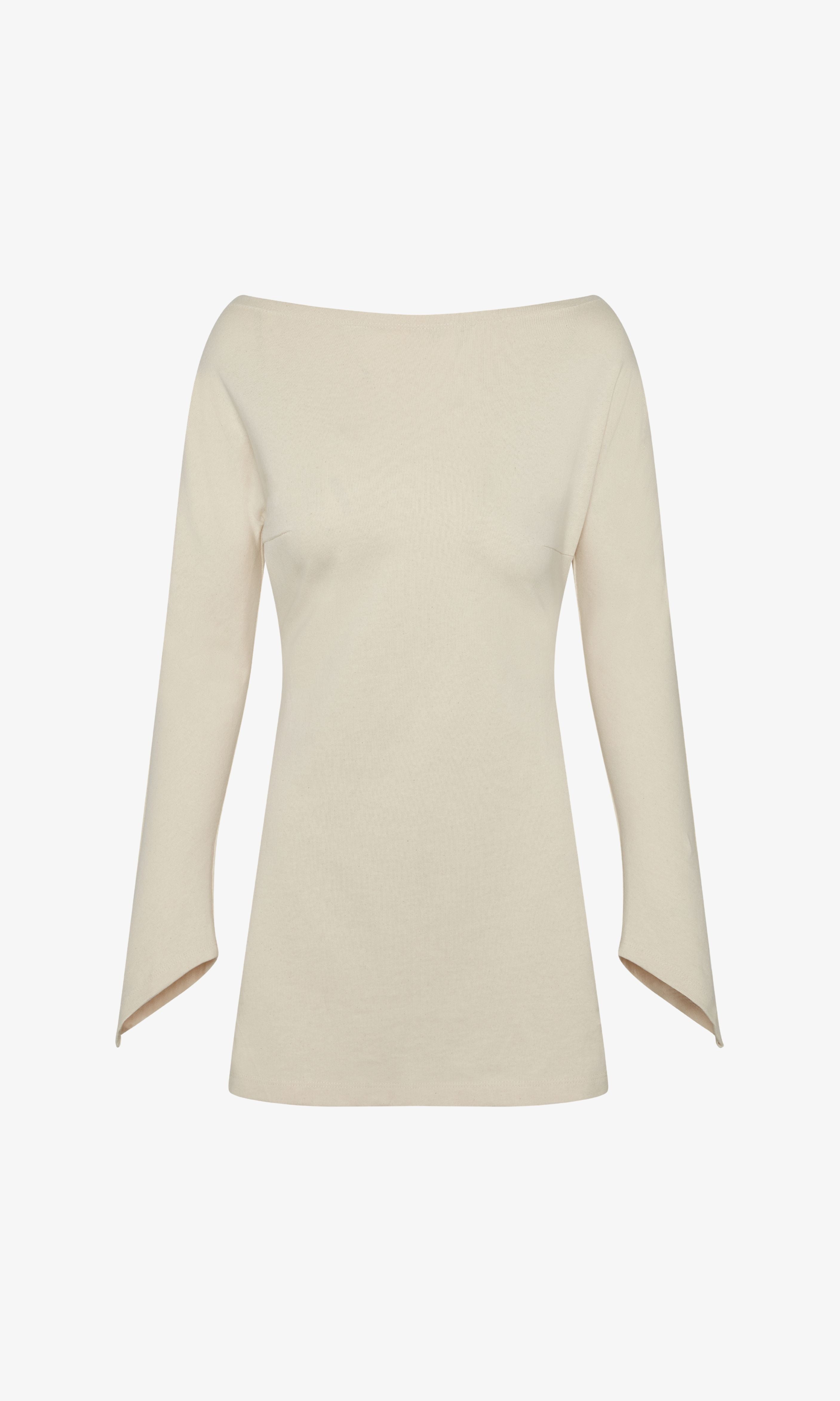 The triangle mini dress in a white background. 100% made from organic cotton.