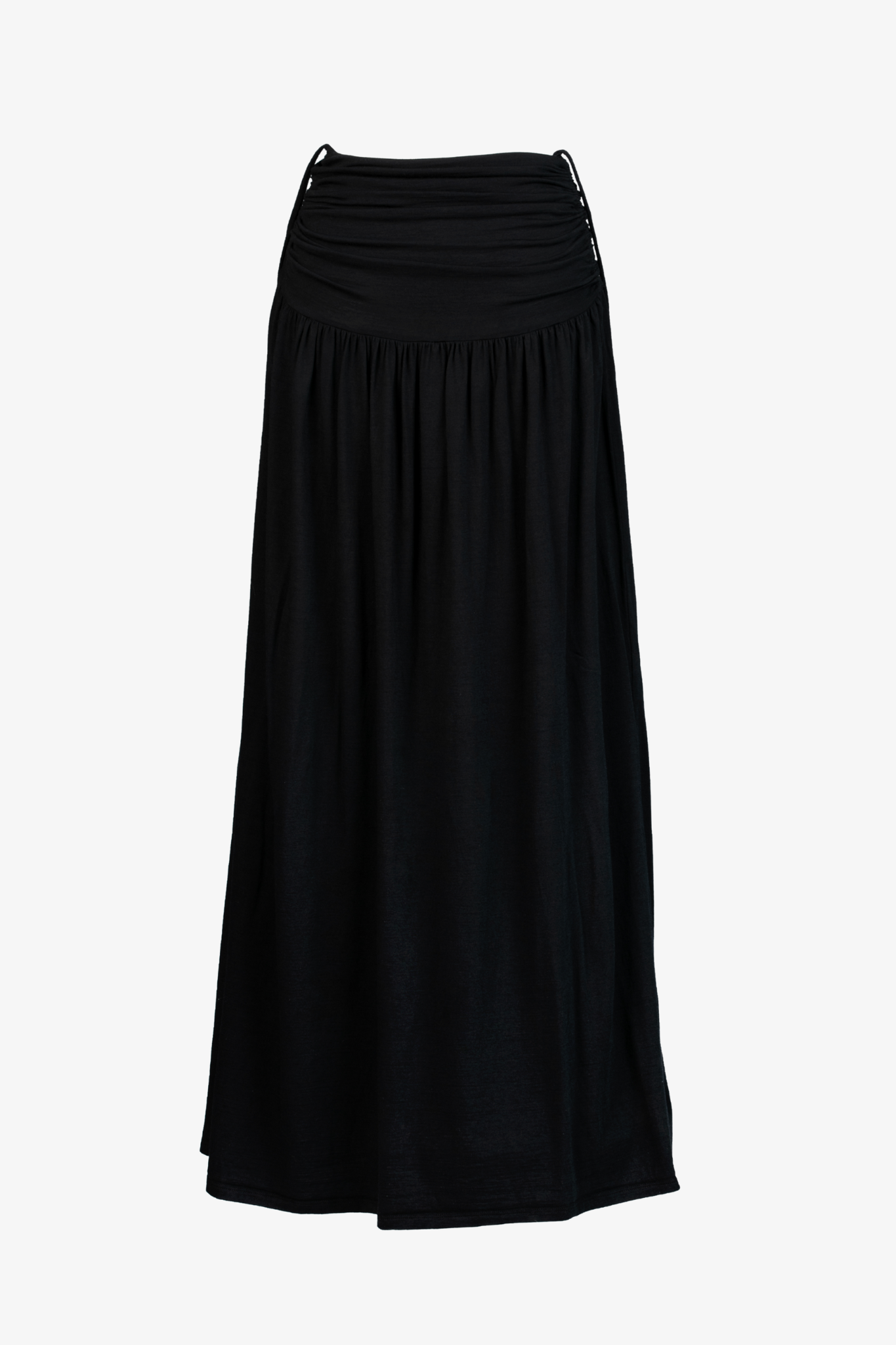 Black sustainable maxi skirt on a white background