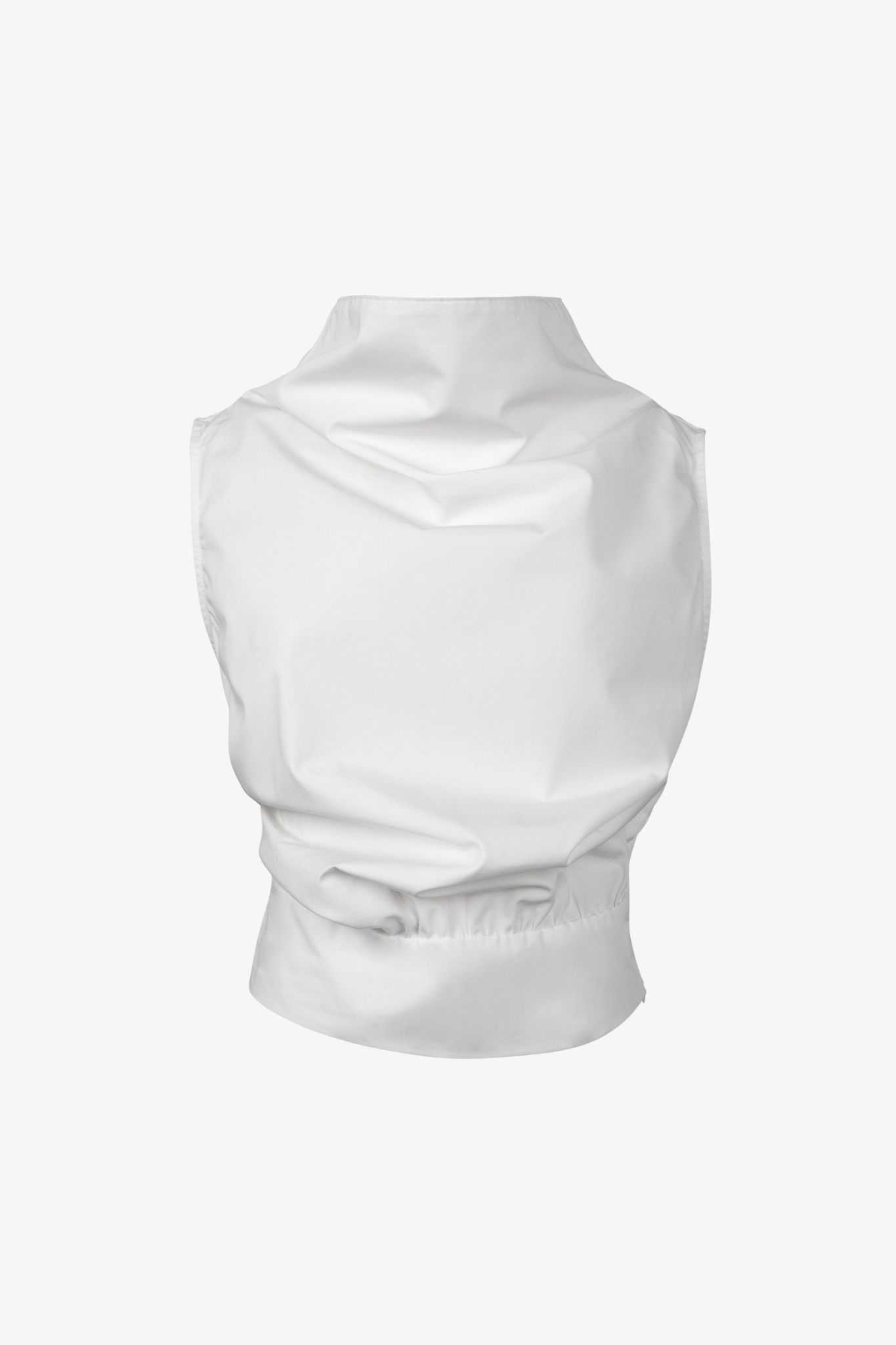 Sustainable white sleeveless top. Front Side.