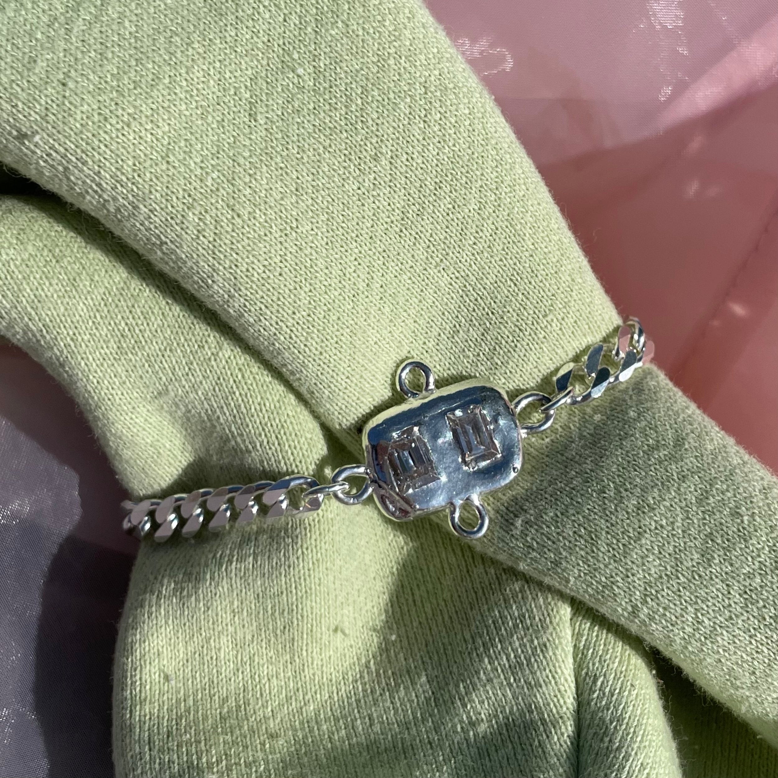 The airhead bracelet. Made from 100% recycled metals and lab created gemstones.