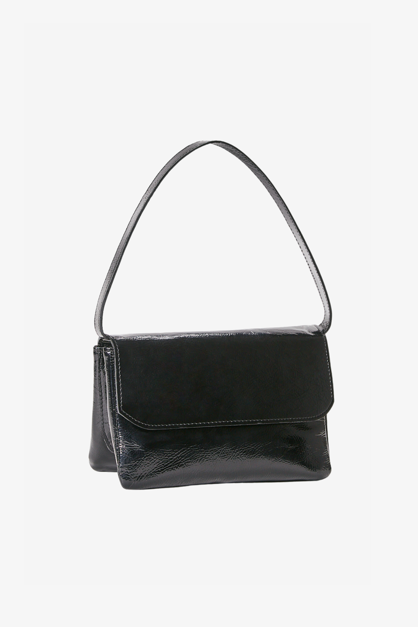 The babe black bag in a white background. 100% made from deadstock leather.