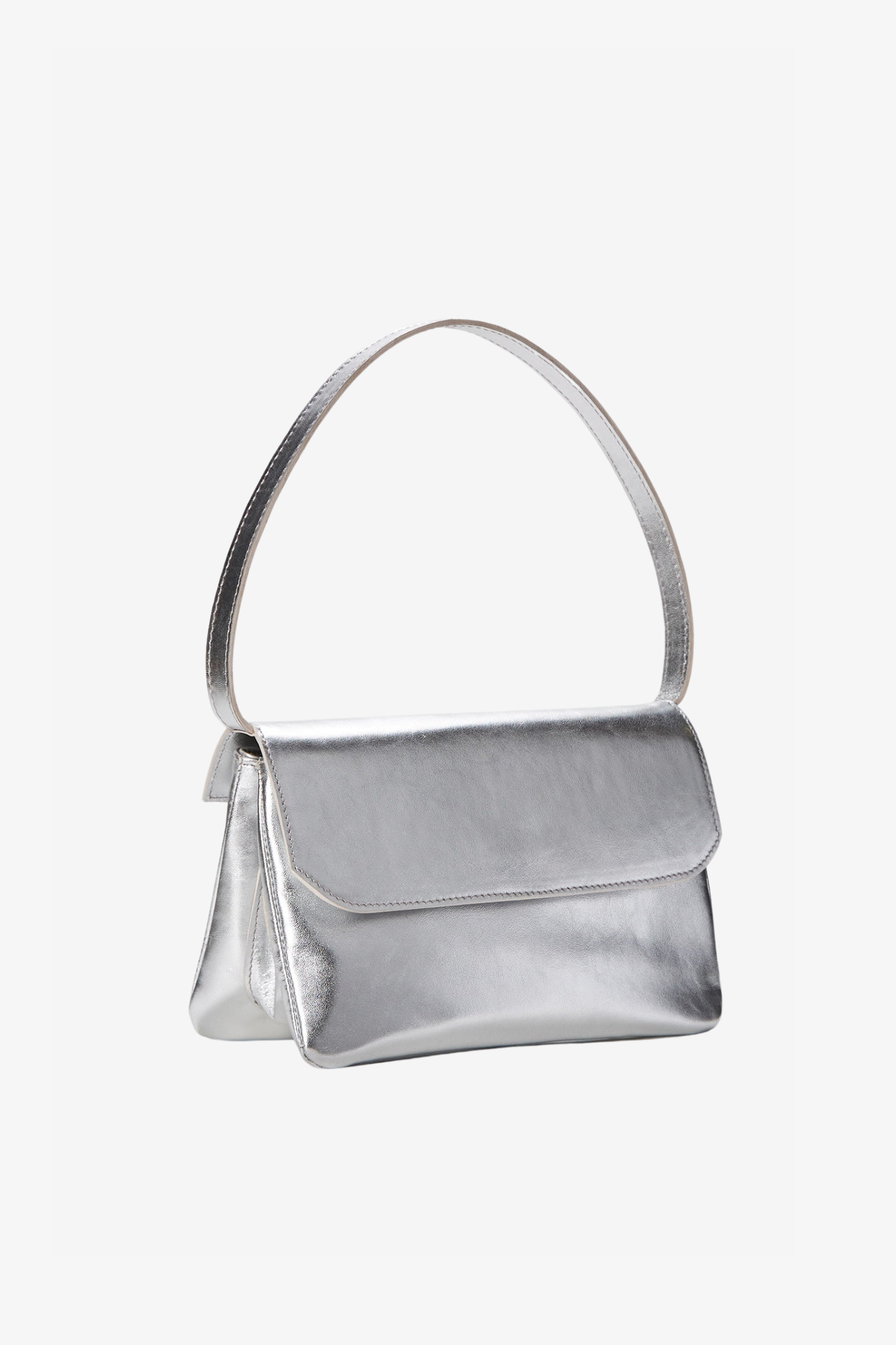 The babe silver bag in a white background. 100% made from deadstock leather.