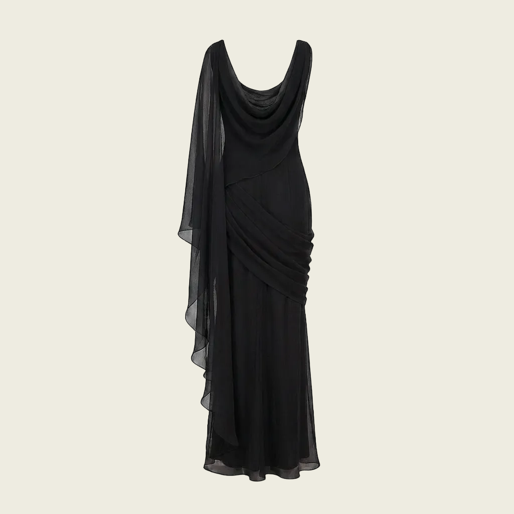 Black Chiffon Draped Dupatta Dress