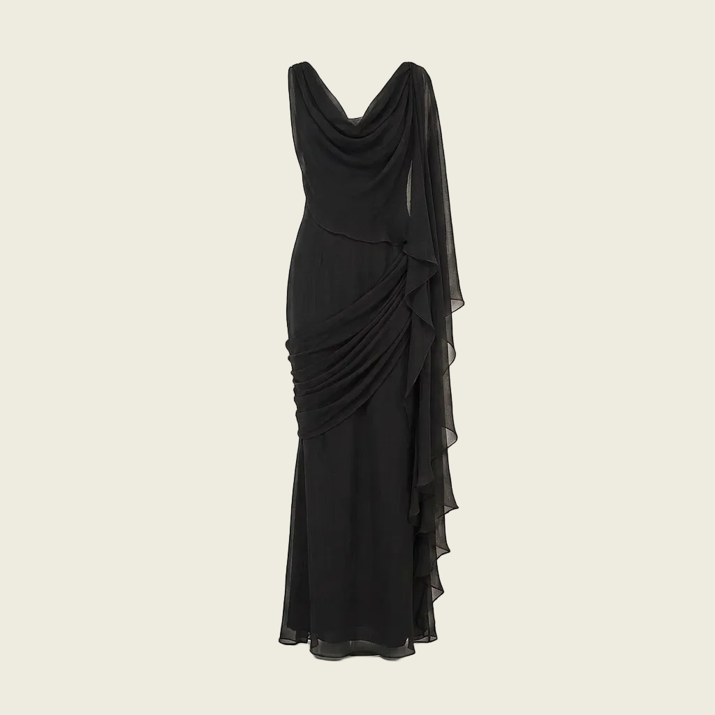 Black Chiffon Draped Dupatta Dress