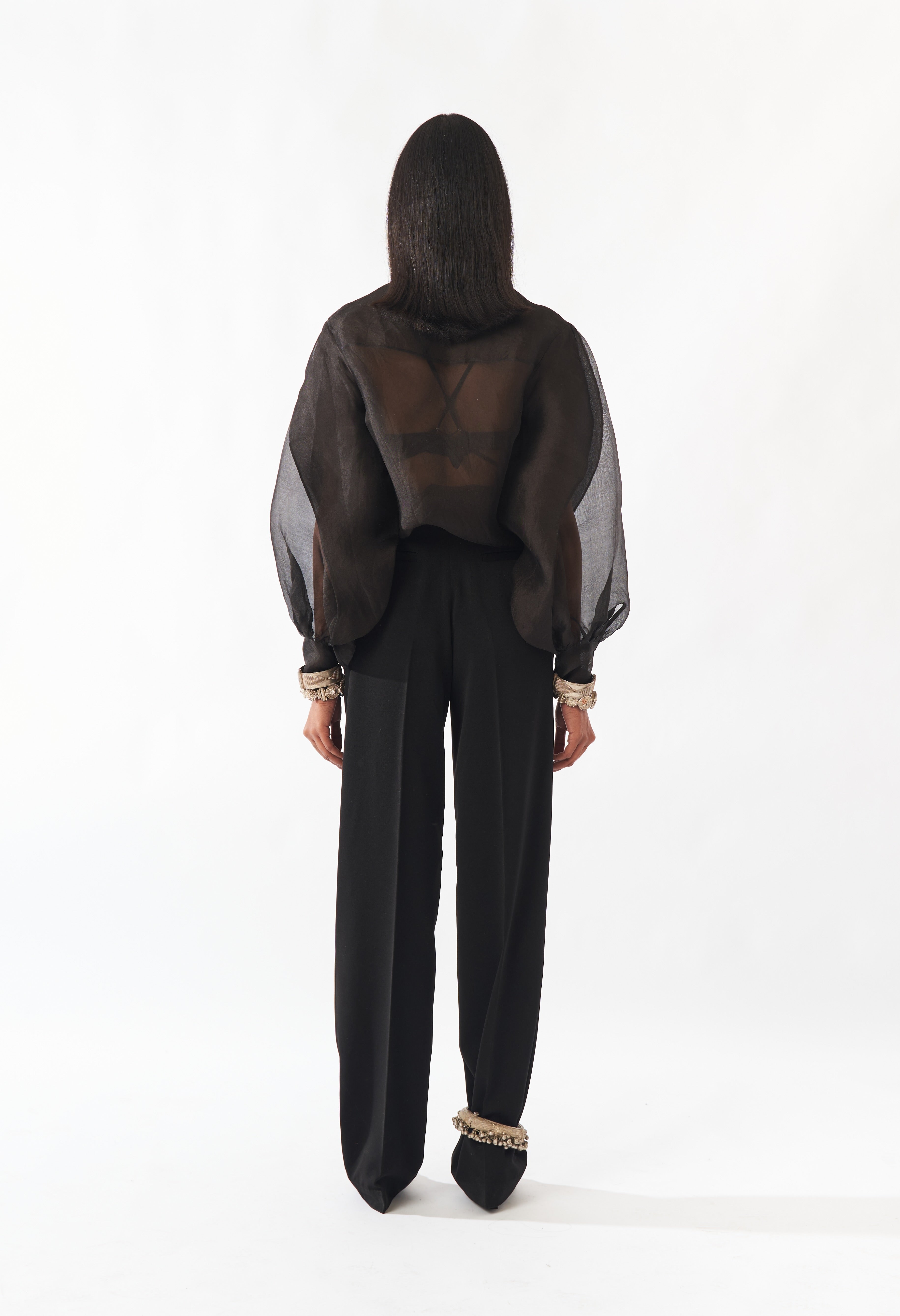 Silk Organza Moon-Sleeve Shirt