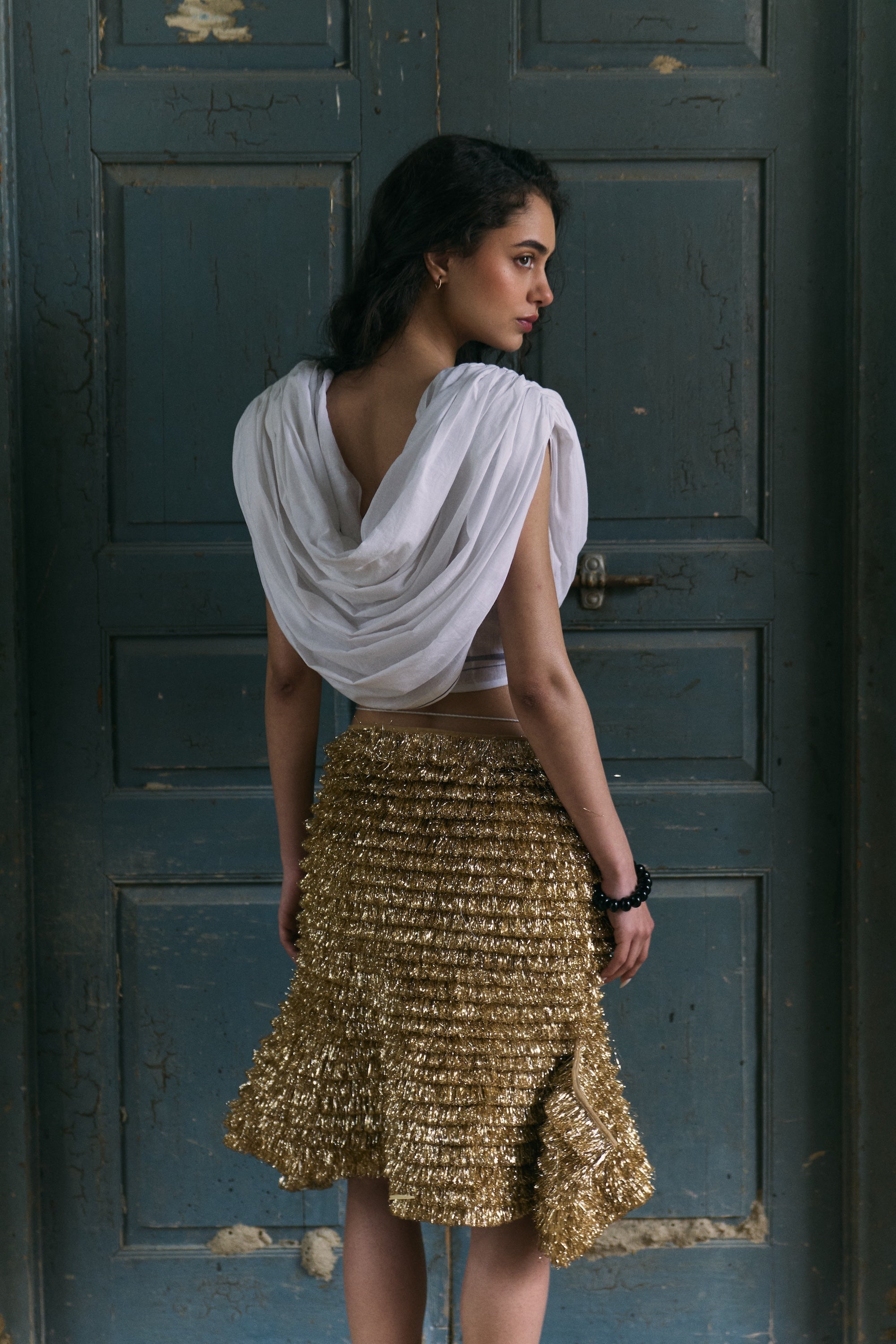 Handwoven cotton Dhoti draped top