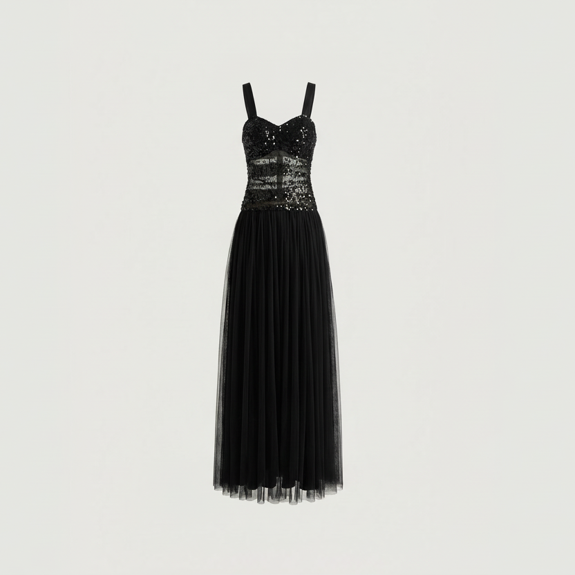 Embroidered Black Dress