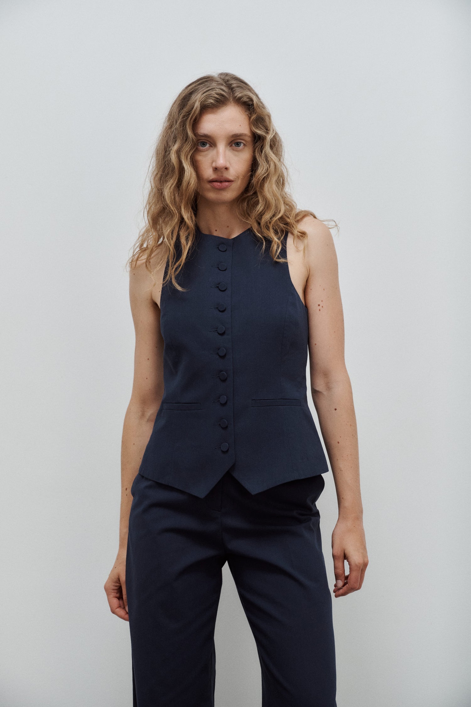 Monica Textured Cotton Canvas Vest