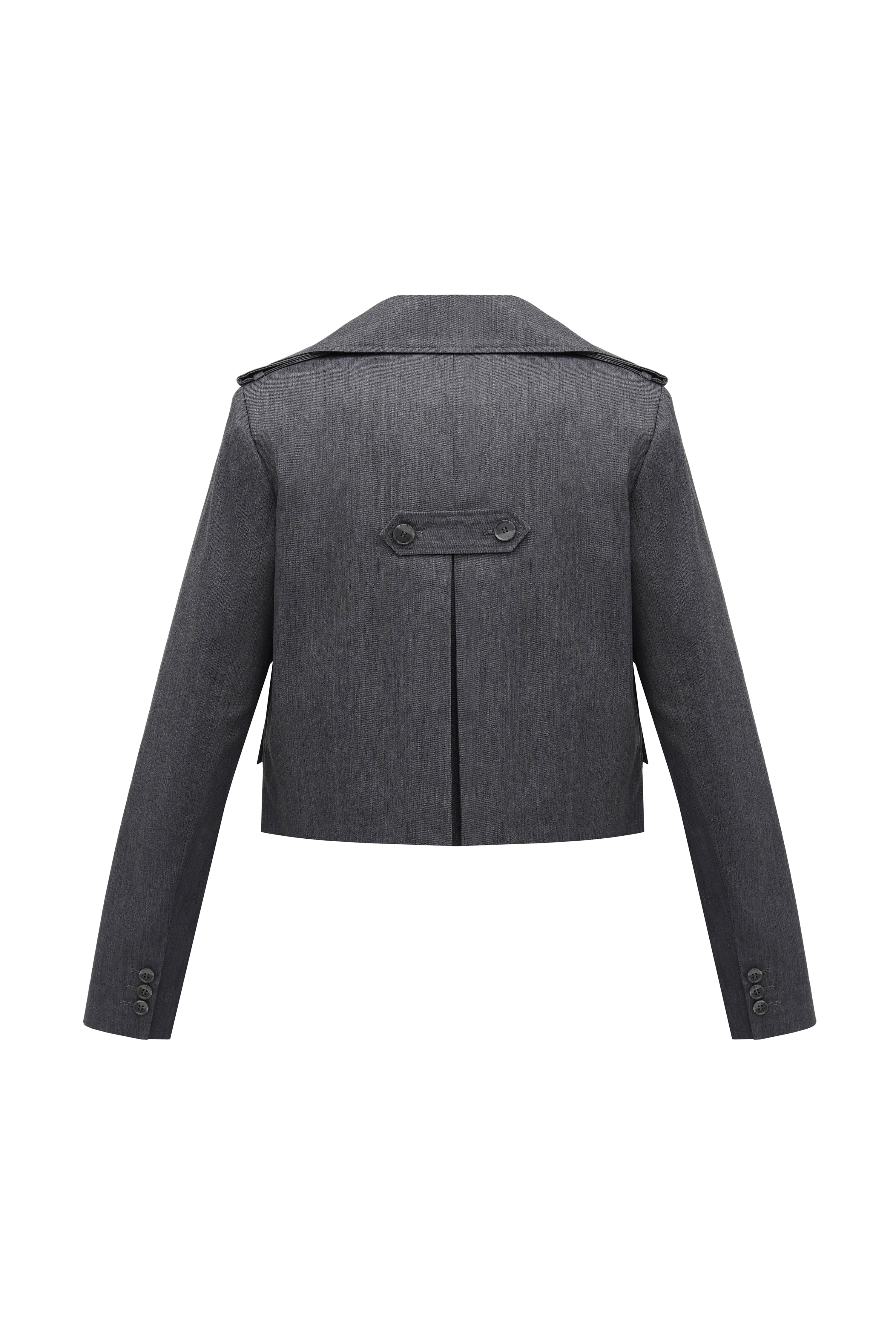 Back shot of a recycled polyester grey jacket by HER CIPHER