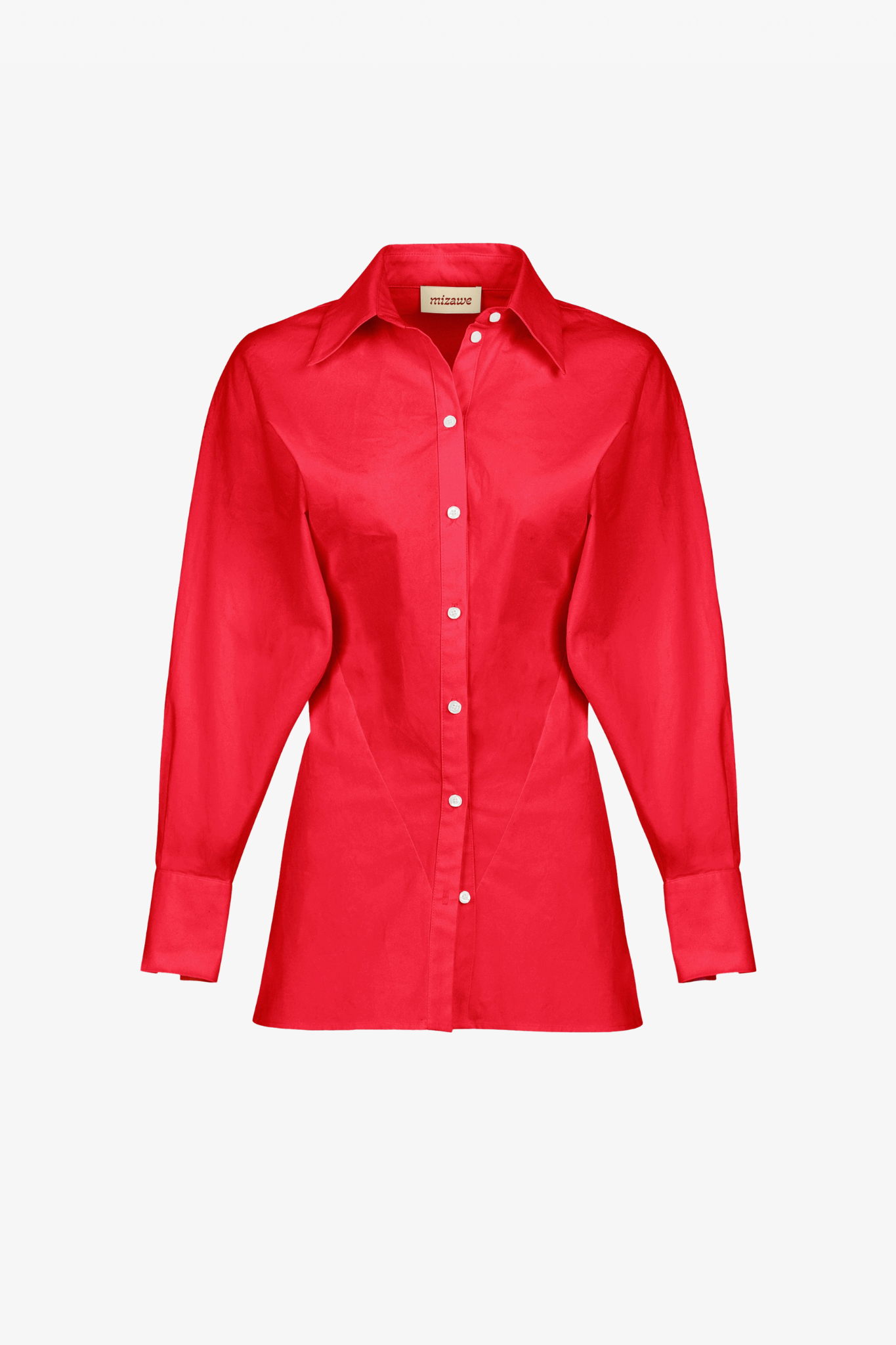 The cherry faro shirt in a white background. 100% Deadstock material blend. Made in Los Angeles