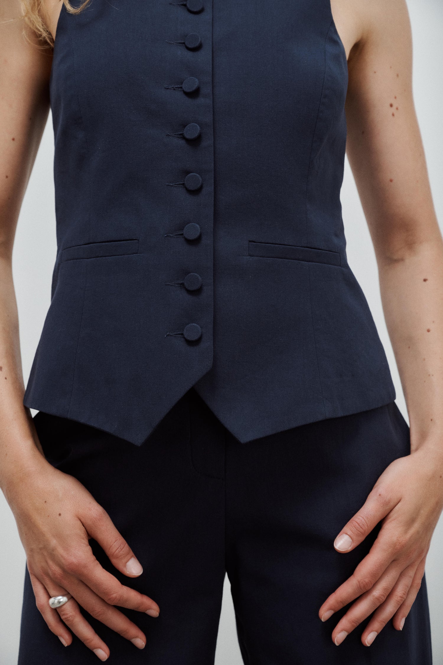 Monica Textured Cotton Canvas Vest