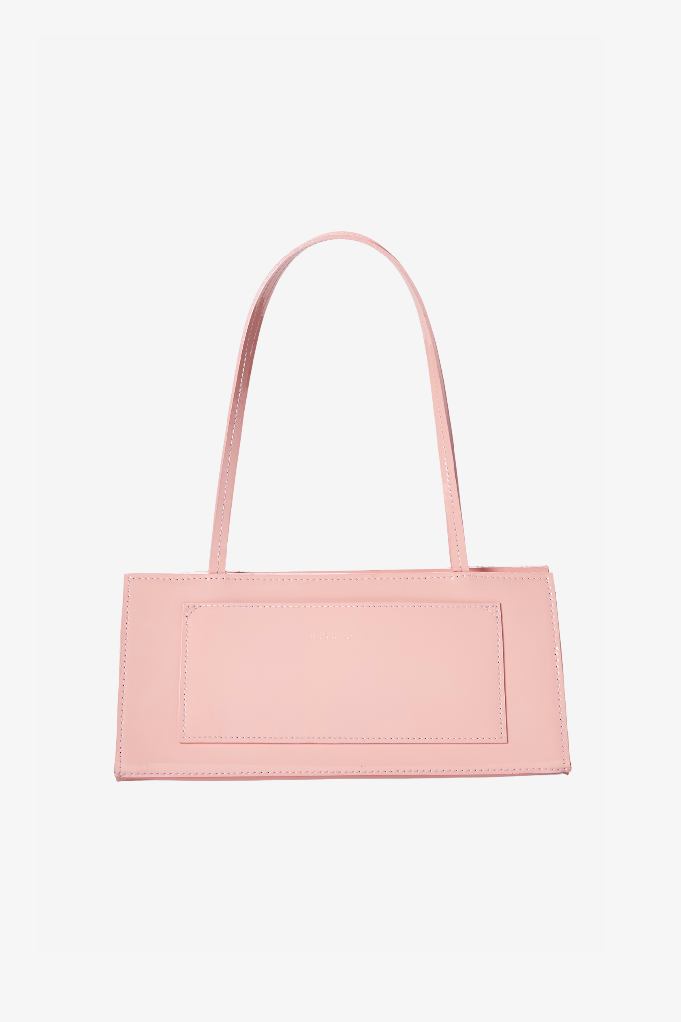 The hotdog powder pink bag in a white background. 100% made from deadstock leather.