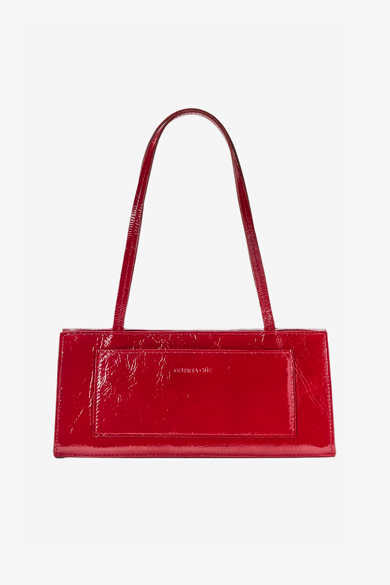 The hotdog red wrinkle bag in a white background. 100% made from deadstock leather.