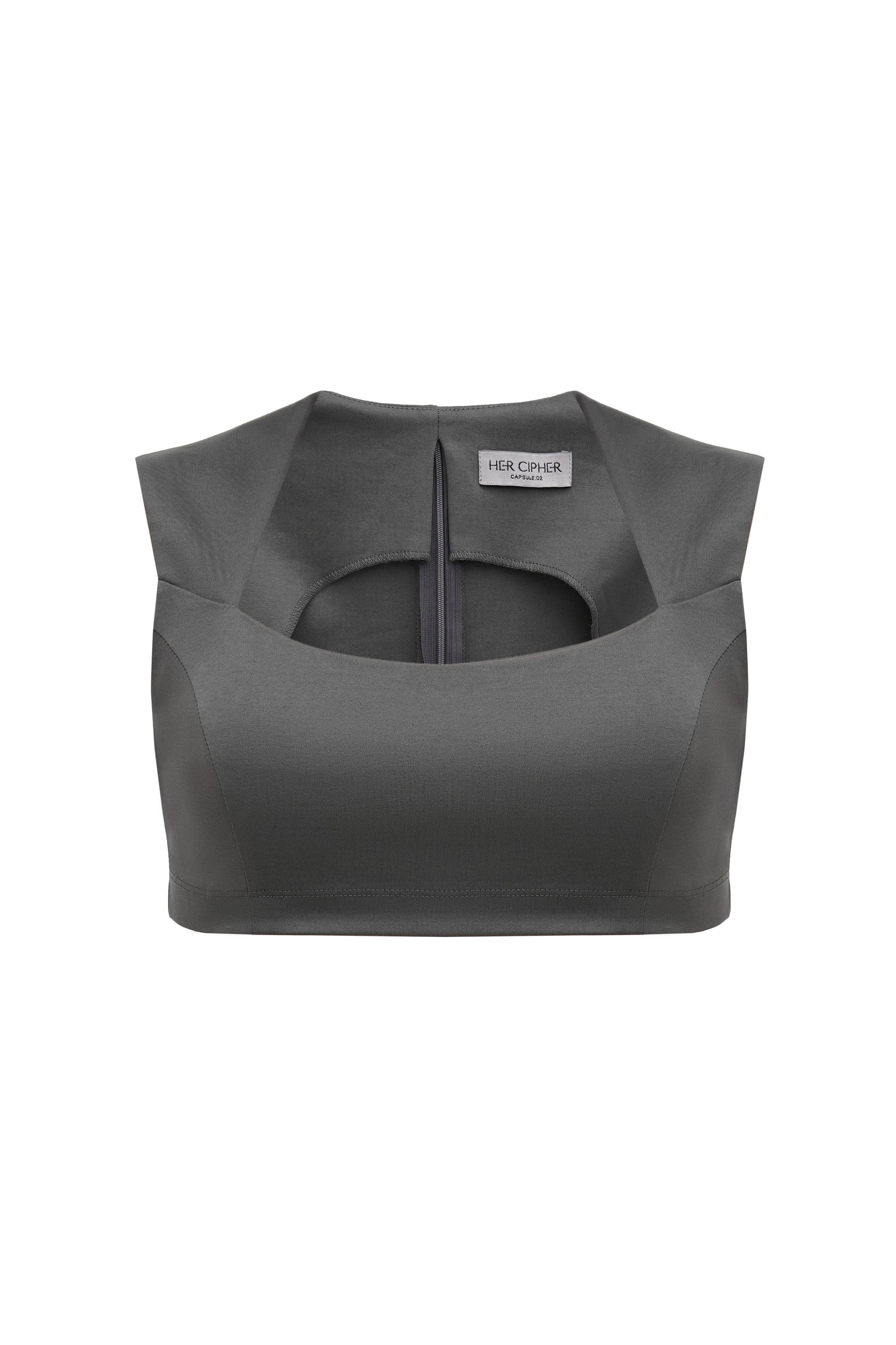 Sustainable eco-friendly 100% organic cotton certified with GOTS crop top in dark grey poppyseed color.