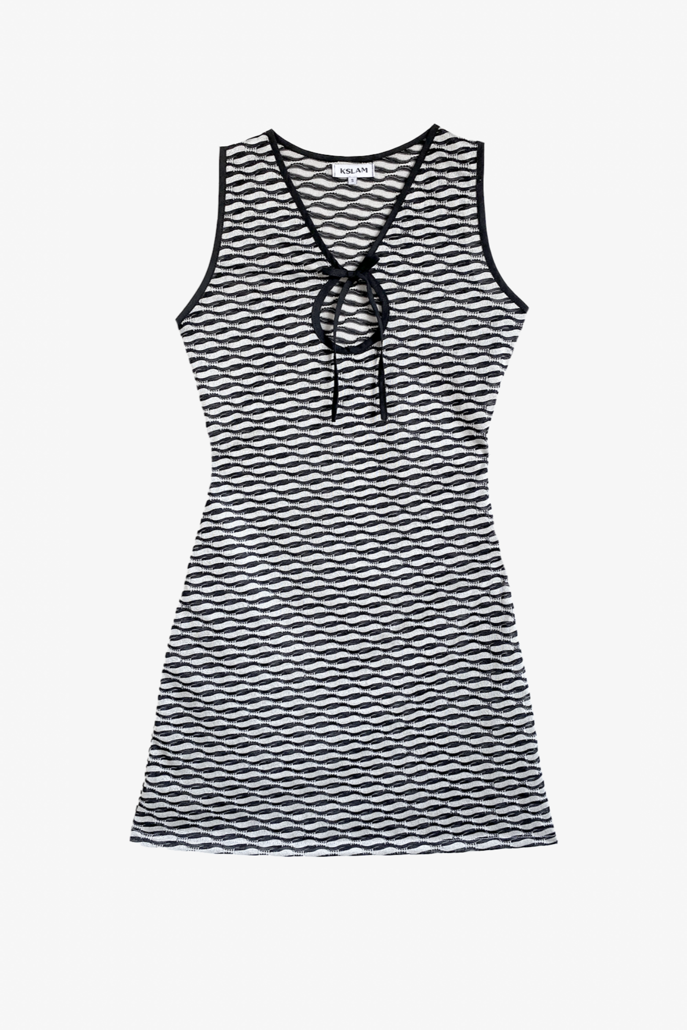 The short demie dress in a white background. 100% deadstock Missoni-like, stretch knit blend.