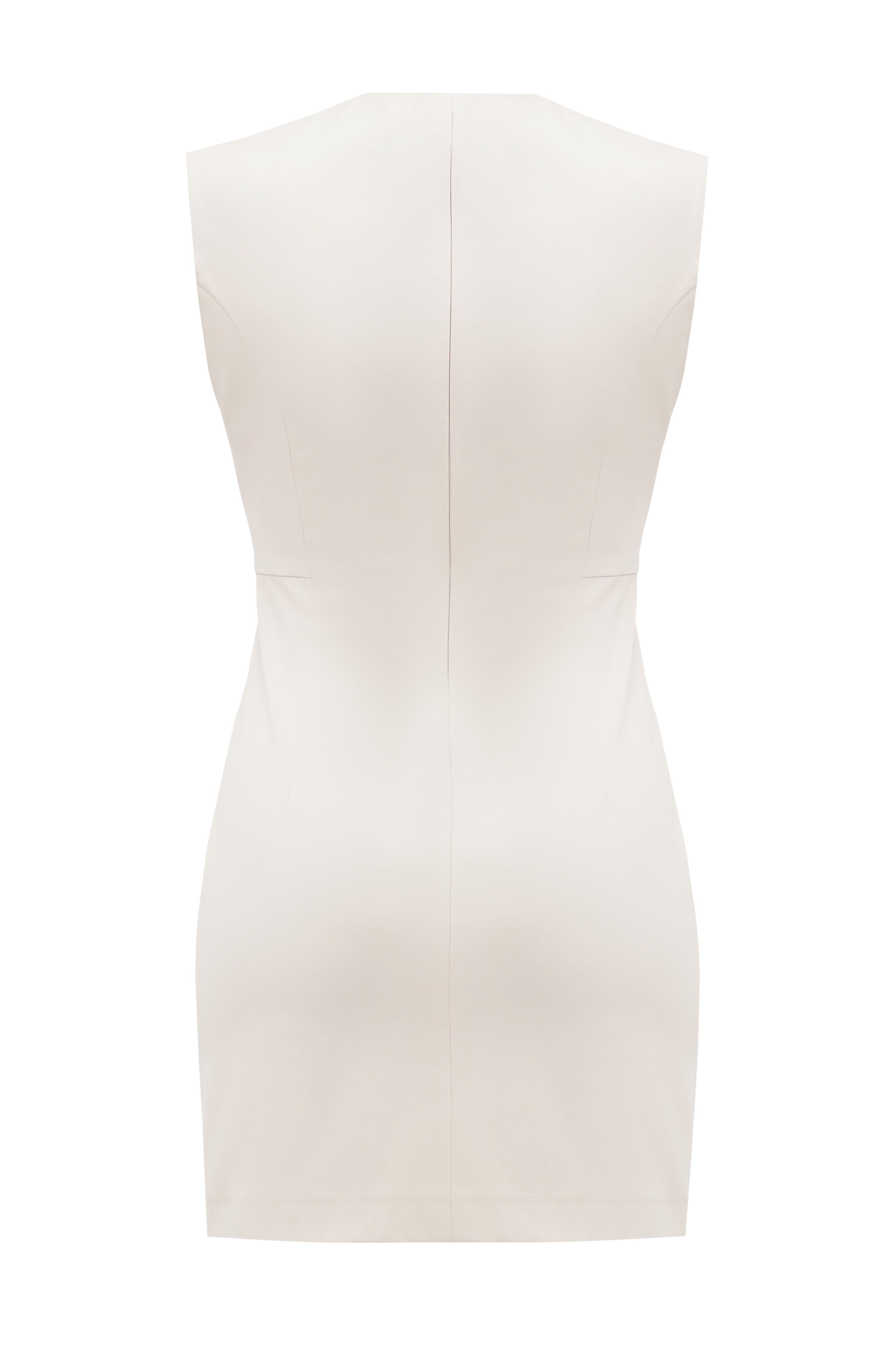 Back of an organic cotton mini dress with a invisible zipper in a middle