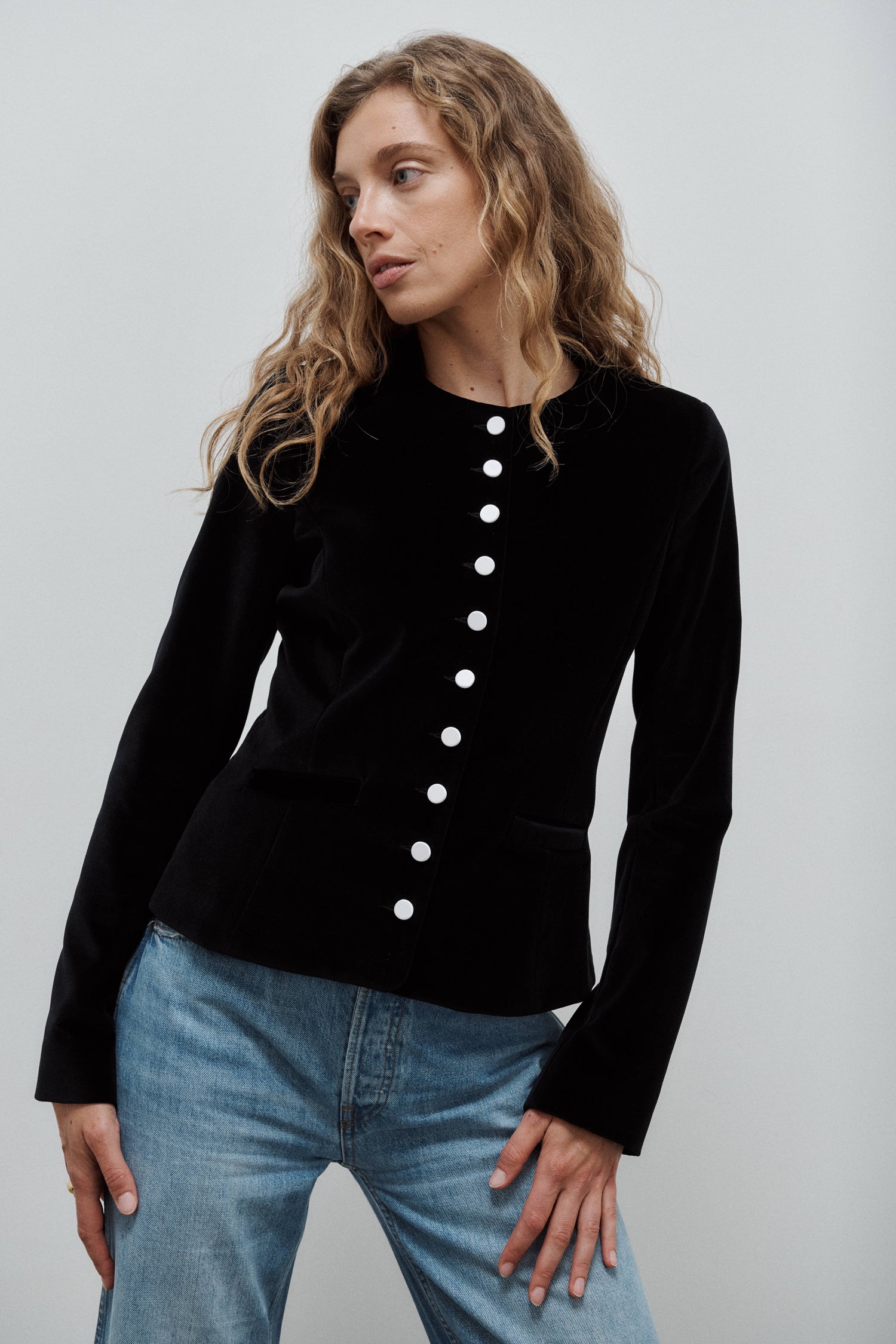 Nicole Black Cotton Velvet Jacket