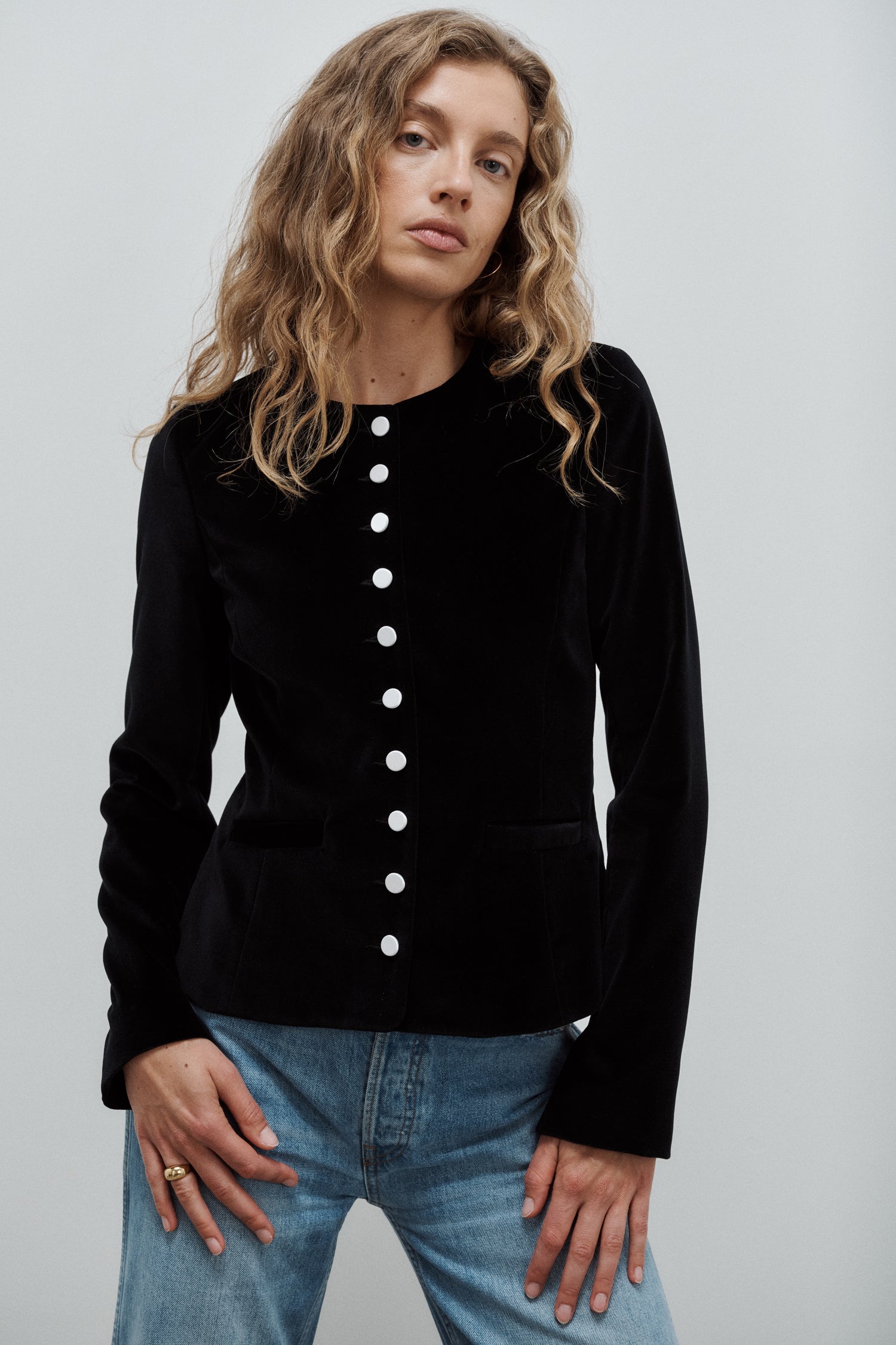 Nicole Black Cotton Velvet Jacket